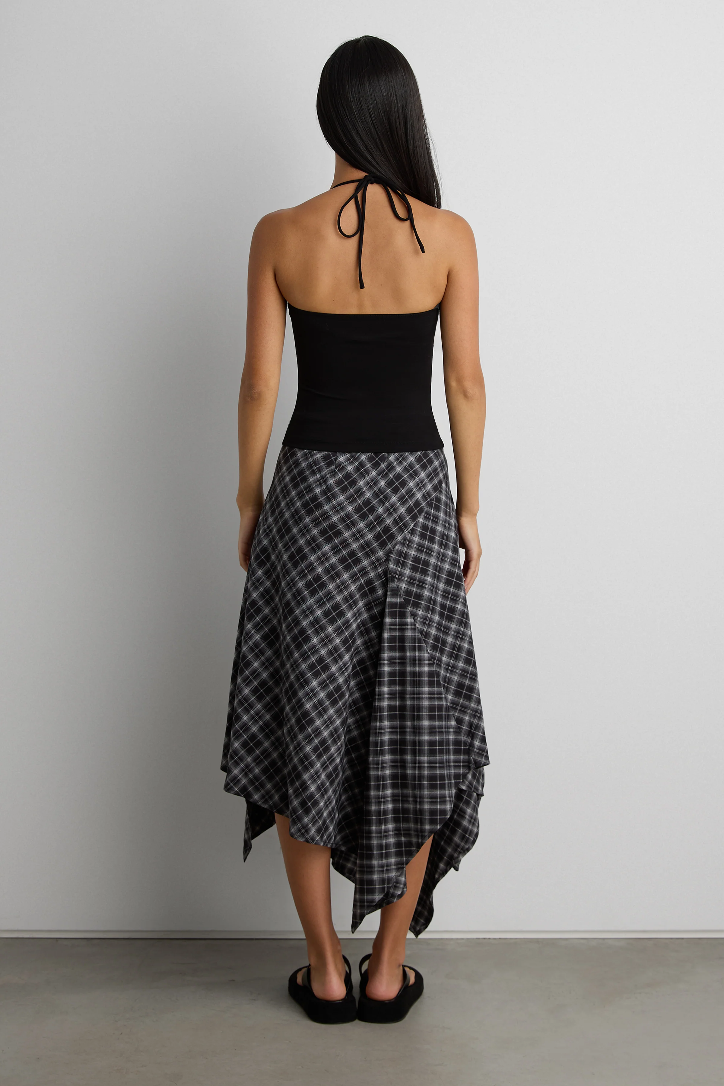 ASYMMETRICAL DRAPED PLAID MIDI SKIRT - Image 4