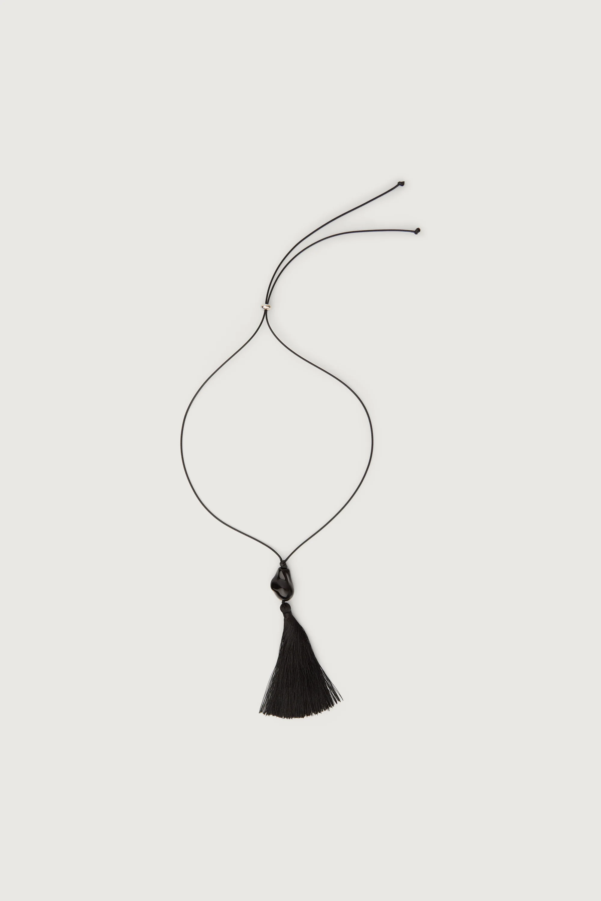 BLACK STONE TASSEL CORD NECKLACE
