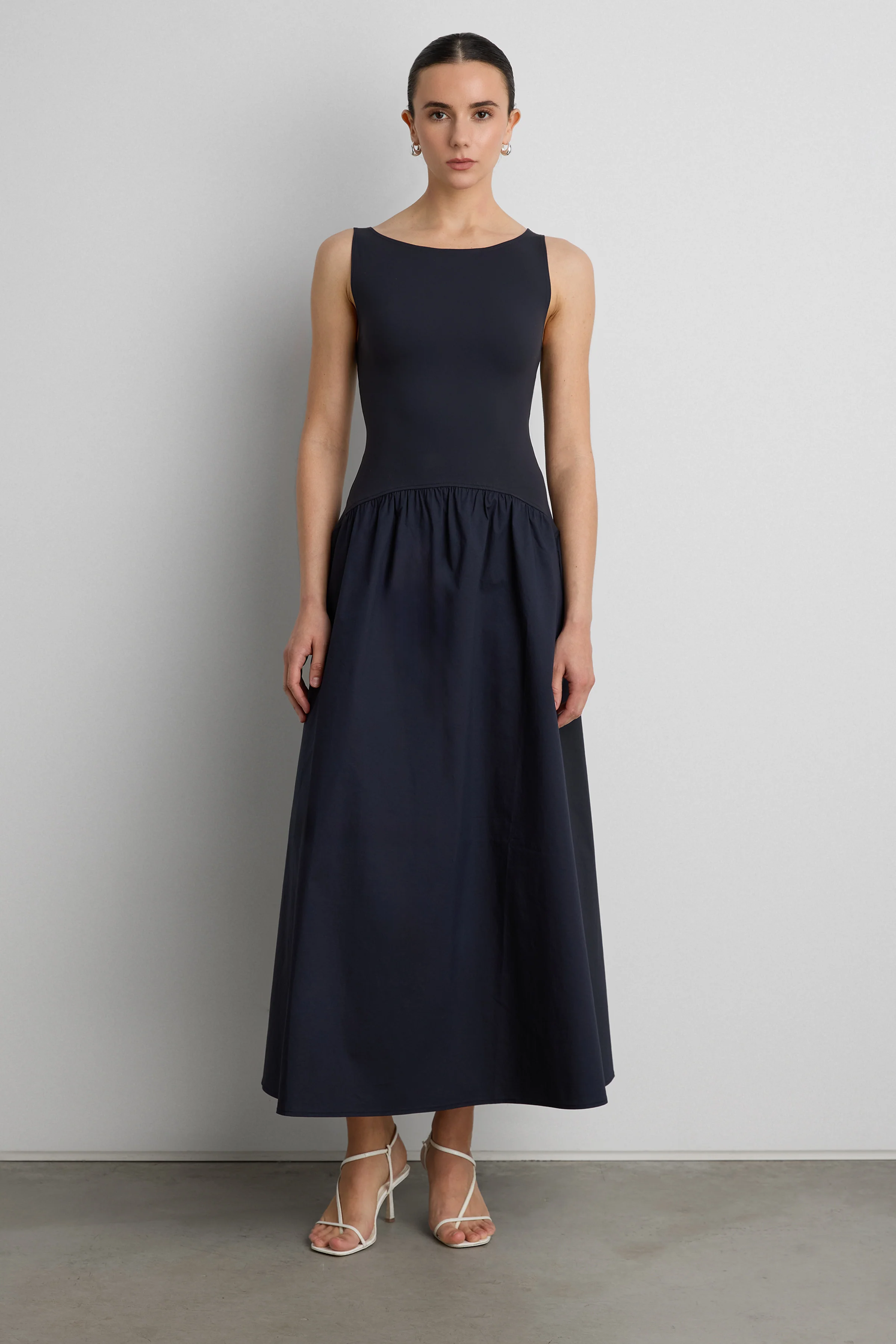 BOAT NECK GATHERED WAIST MIDI DRESS - Image 3