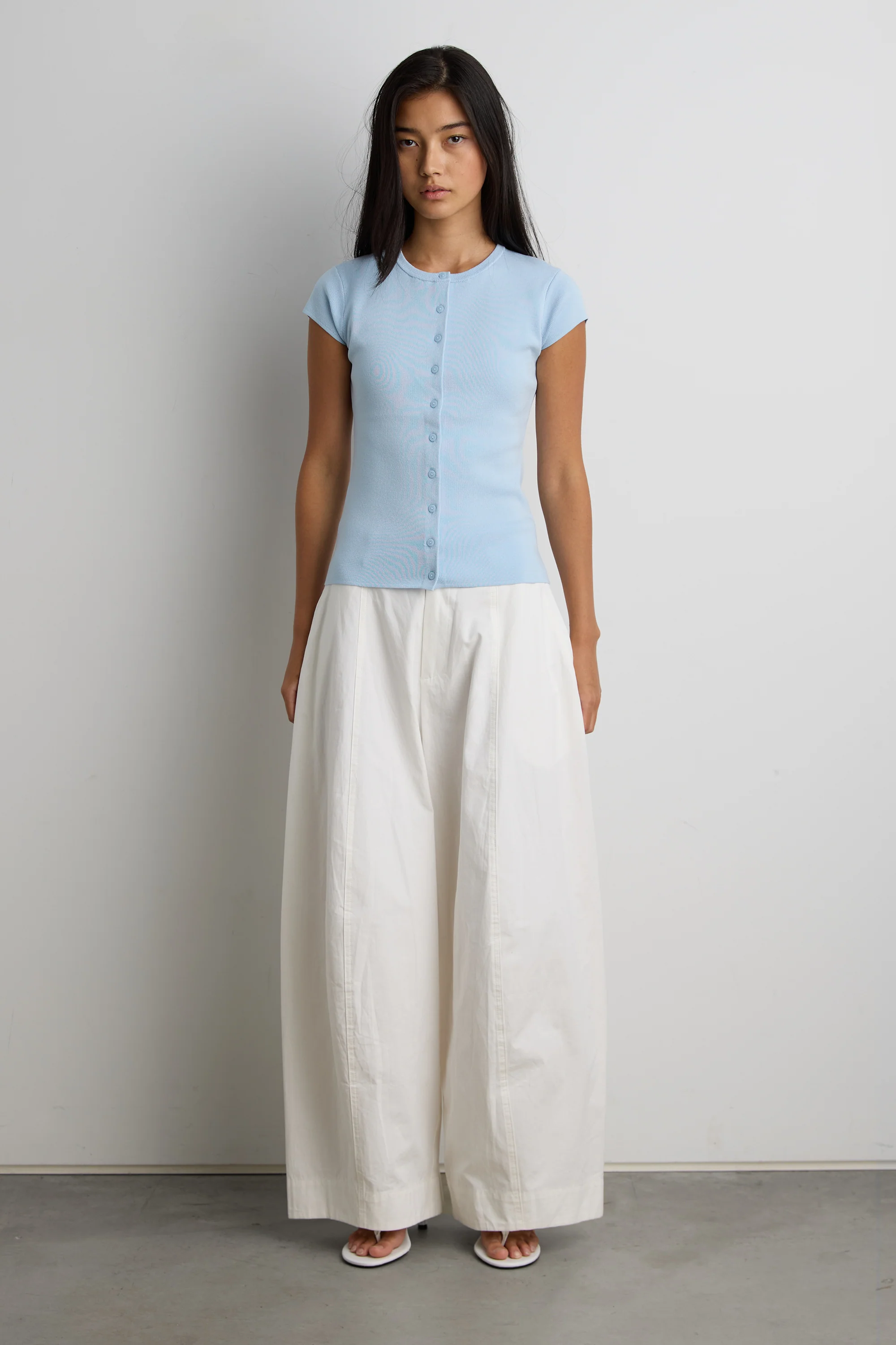 CAP SLEEVE BUTTON FRONT SWEATER