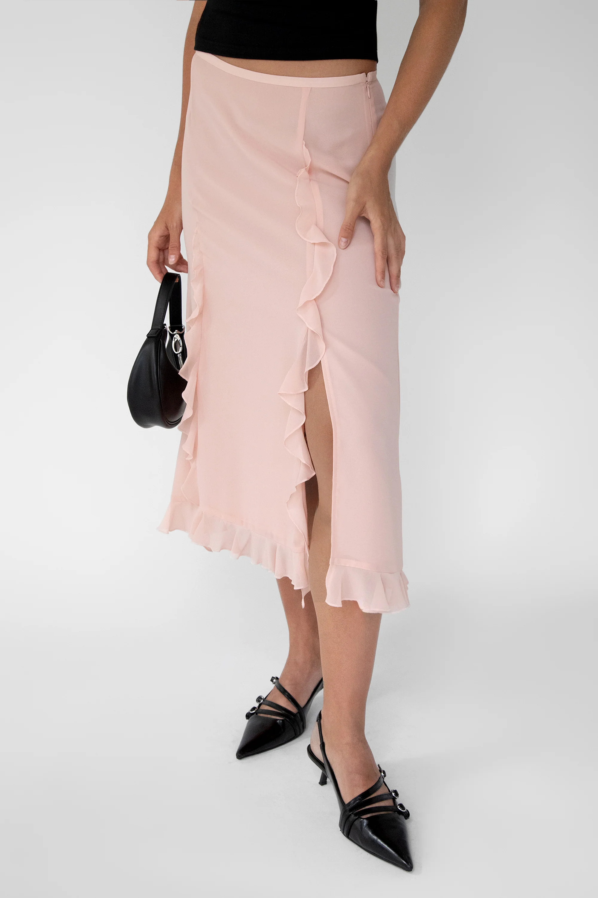 CHIFFON RUFFLED MIDI SKIRT