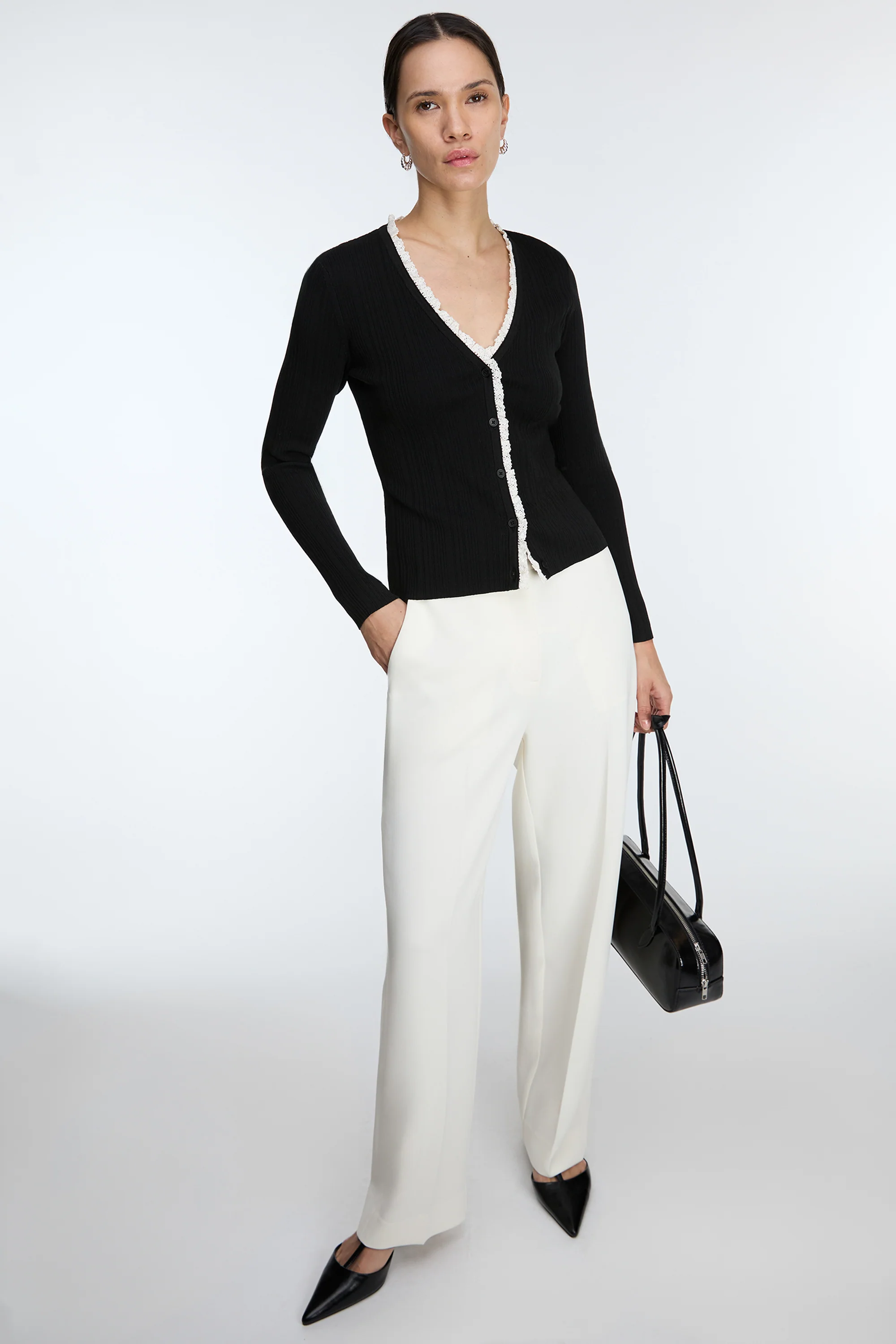 LACE TRIM BUTTON FRONT CARDIGAN