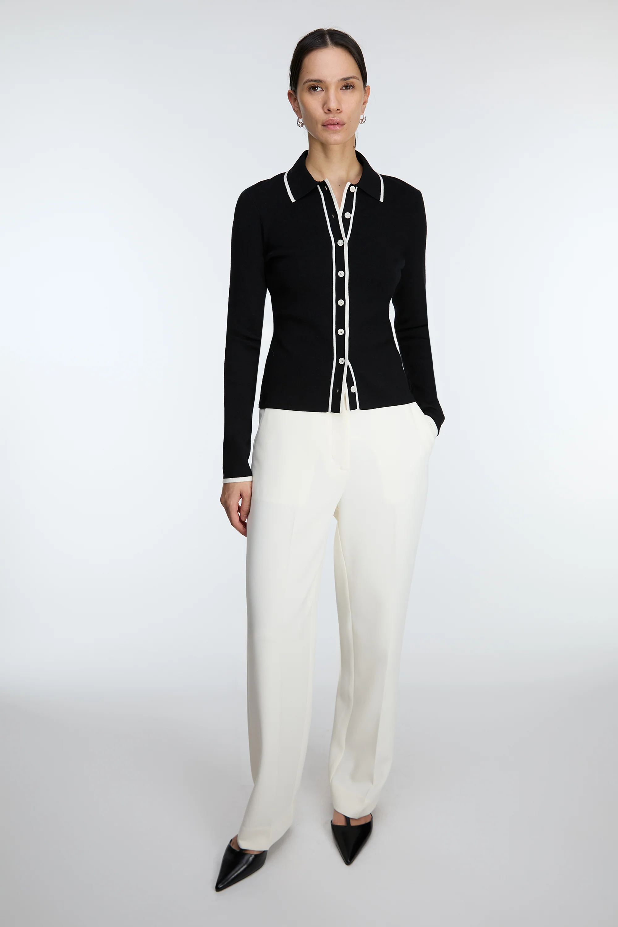 CONTRAST TRIM BUTTON FRONT COLLARED CARDIGAN - Image 6