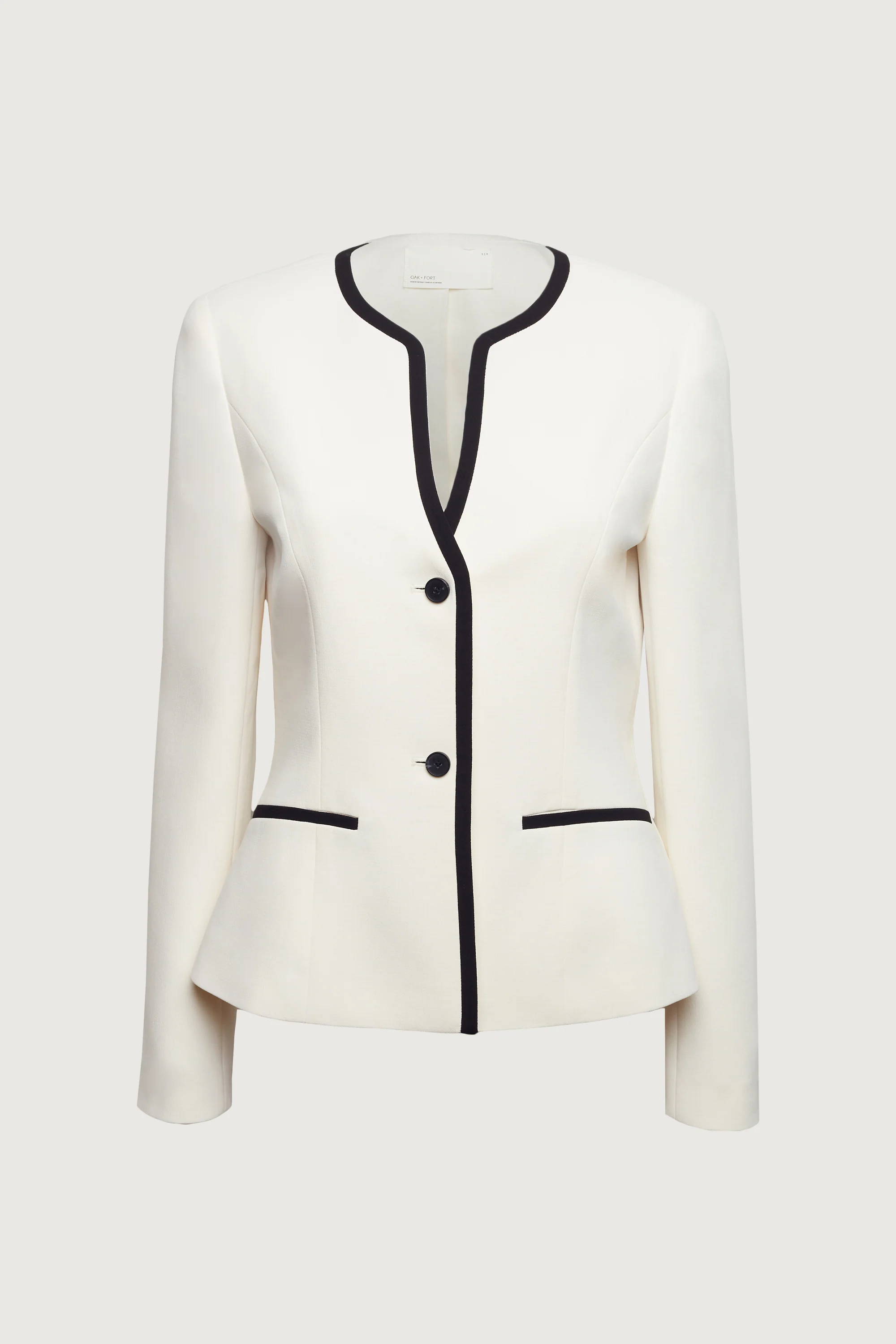 CONTRAST TRIM BUTTON FRONT COLLARLESS BLAZER - Image 3