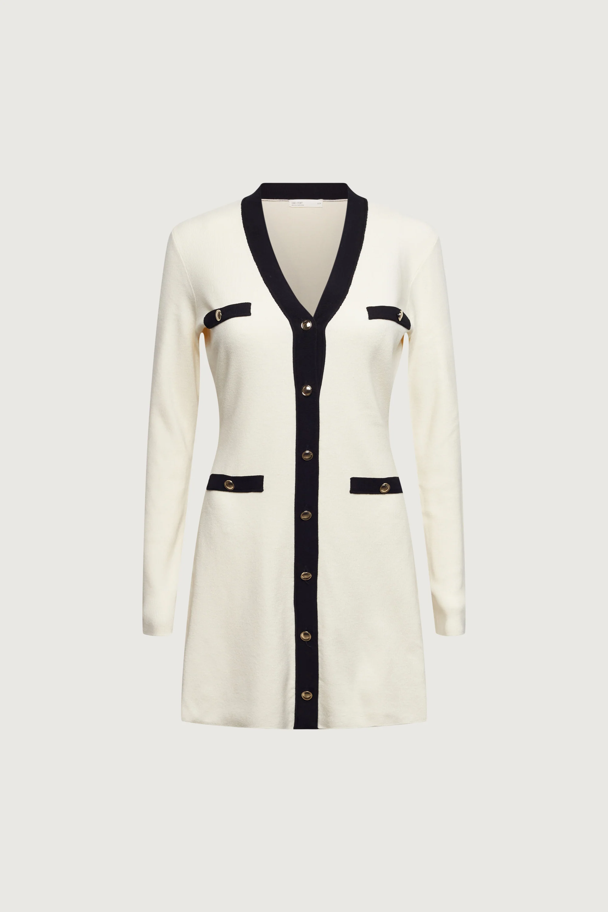 CONTRAST TRIM BUTTON FRONT KNIT MINI DRESS - Image 8