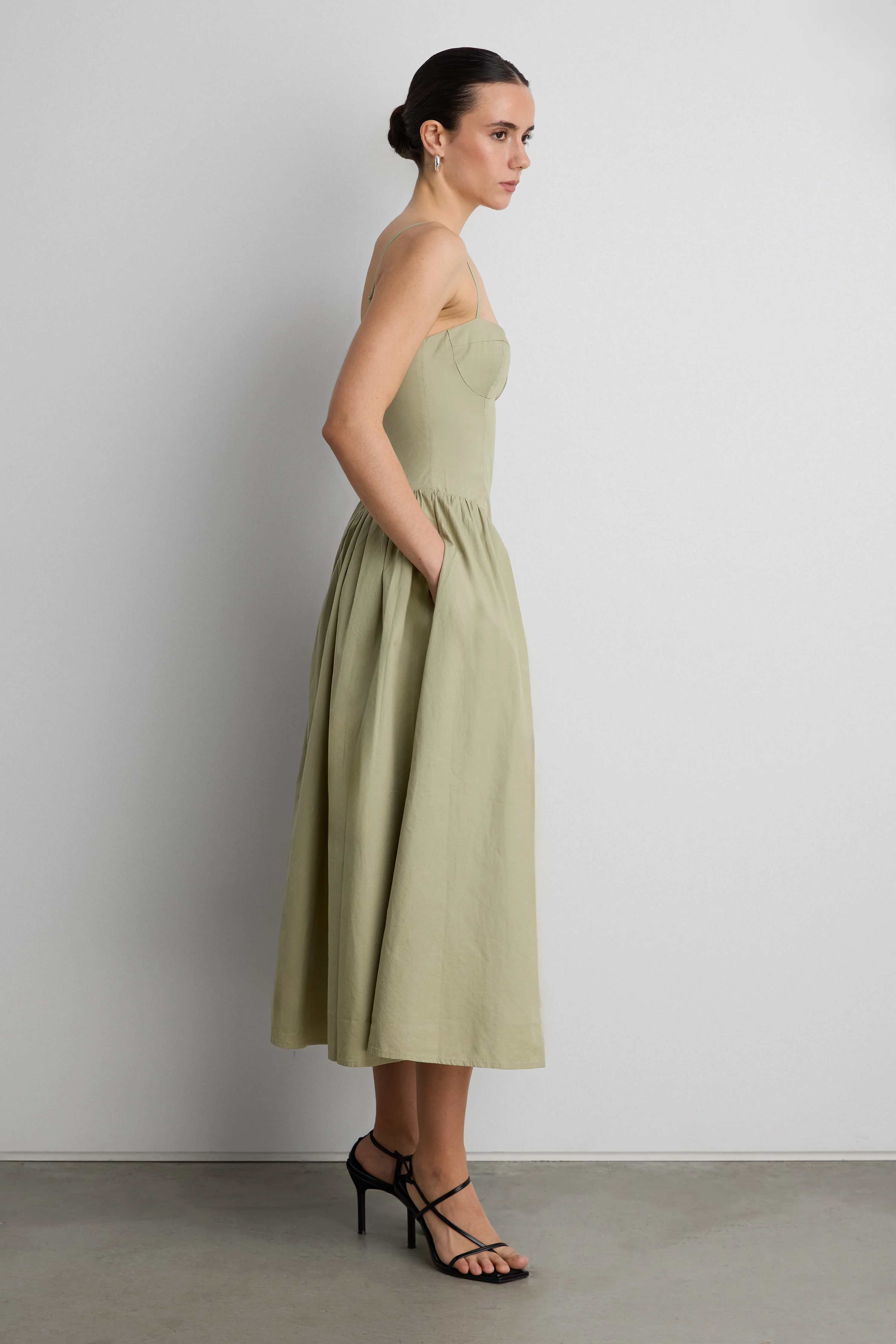 COTTON POPLIN CORSET MIDI DRESS - Image 5