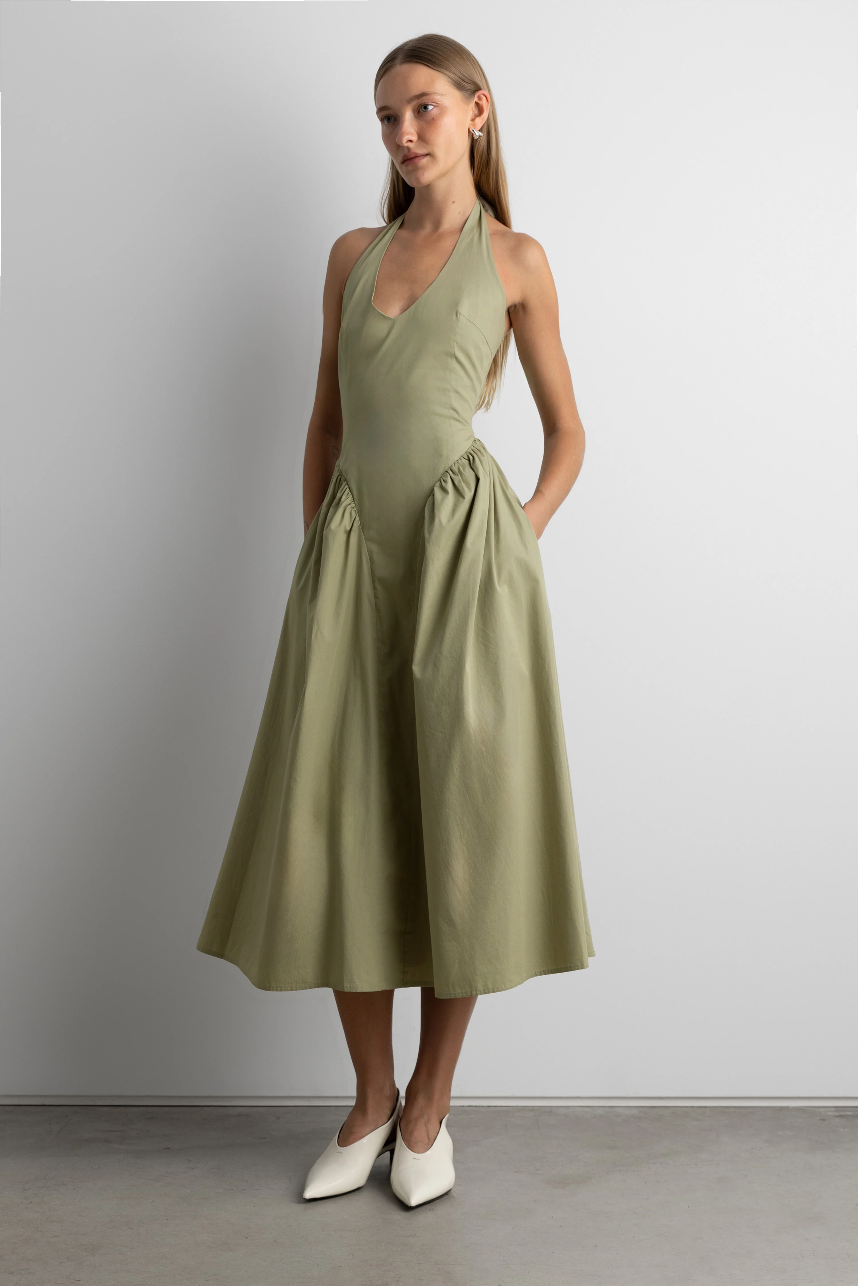 COTTON POPLIN HALTER MIDI DRESS - Image 5