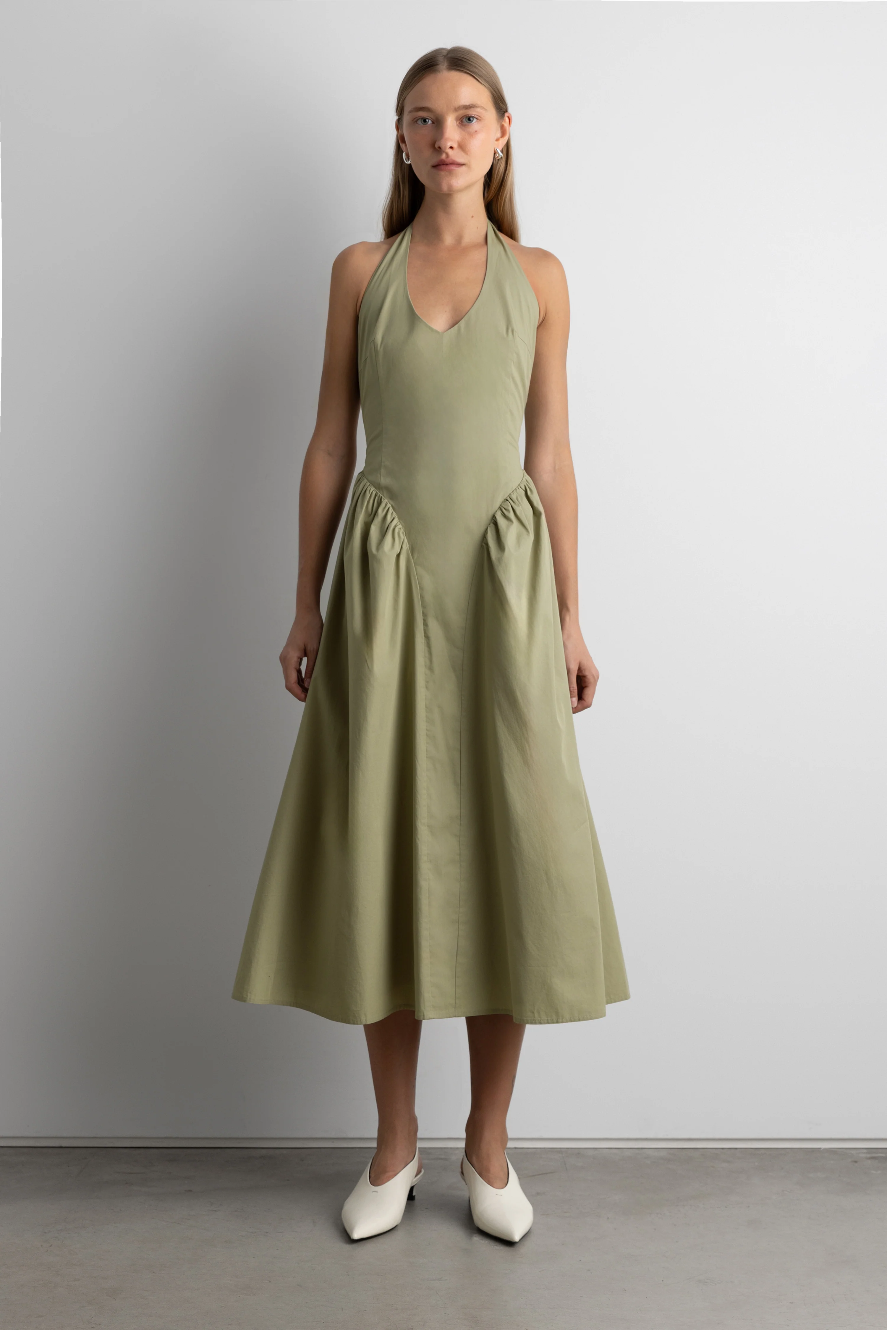 COTTON POPLIN HALTER MIDI DRESS - Image 6