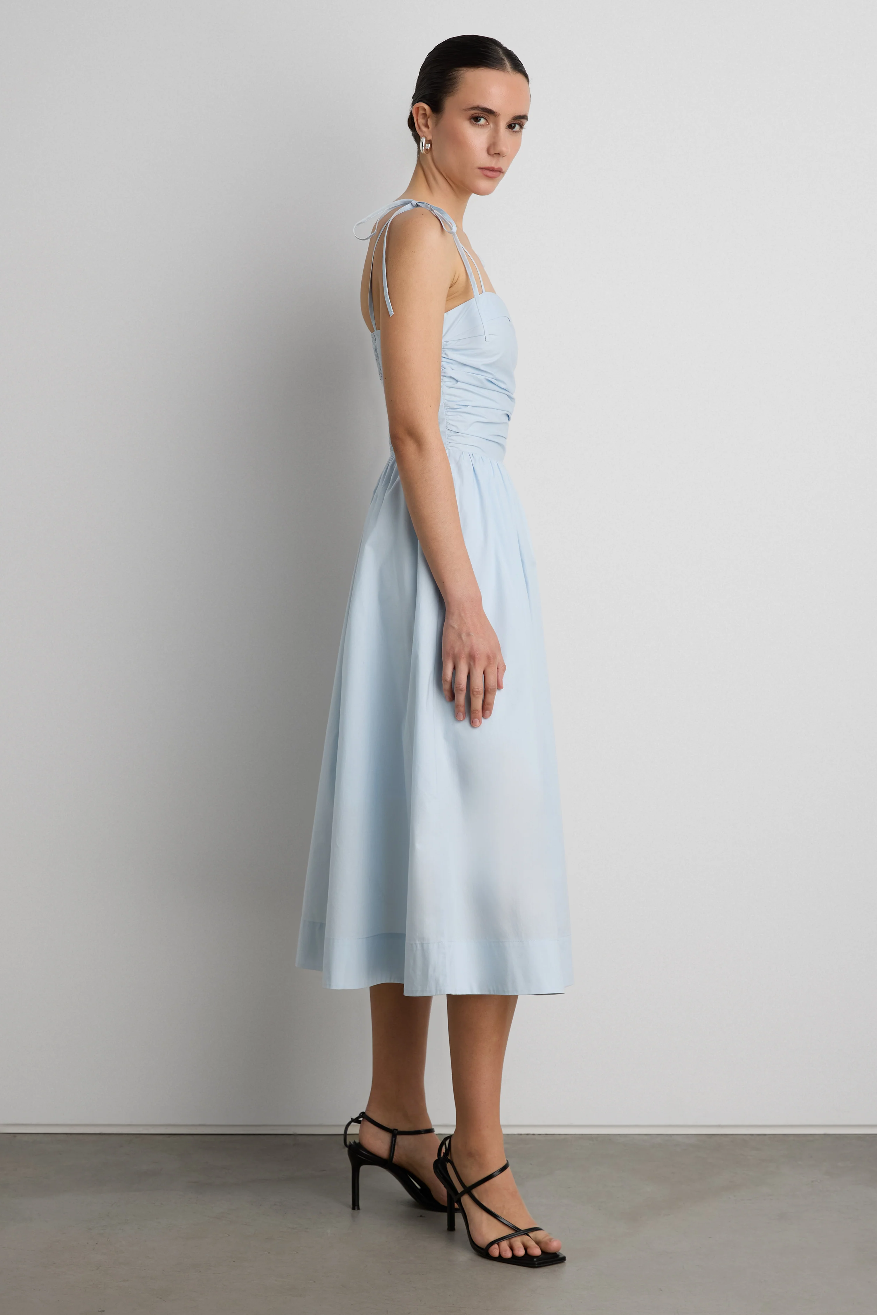 COTTON POPLIN SQUARE NECK MIDI DRESS - Image 5