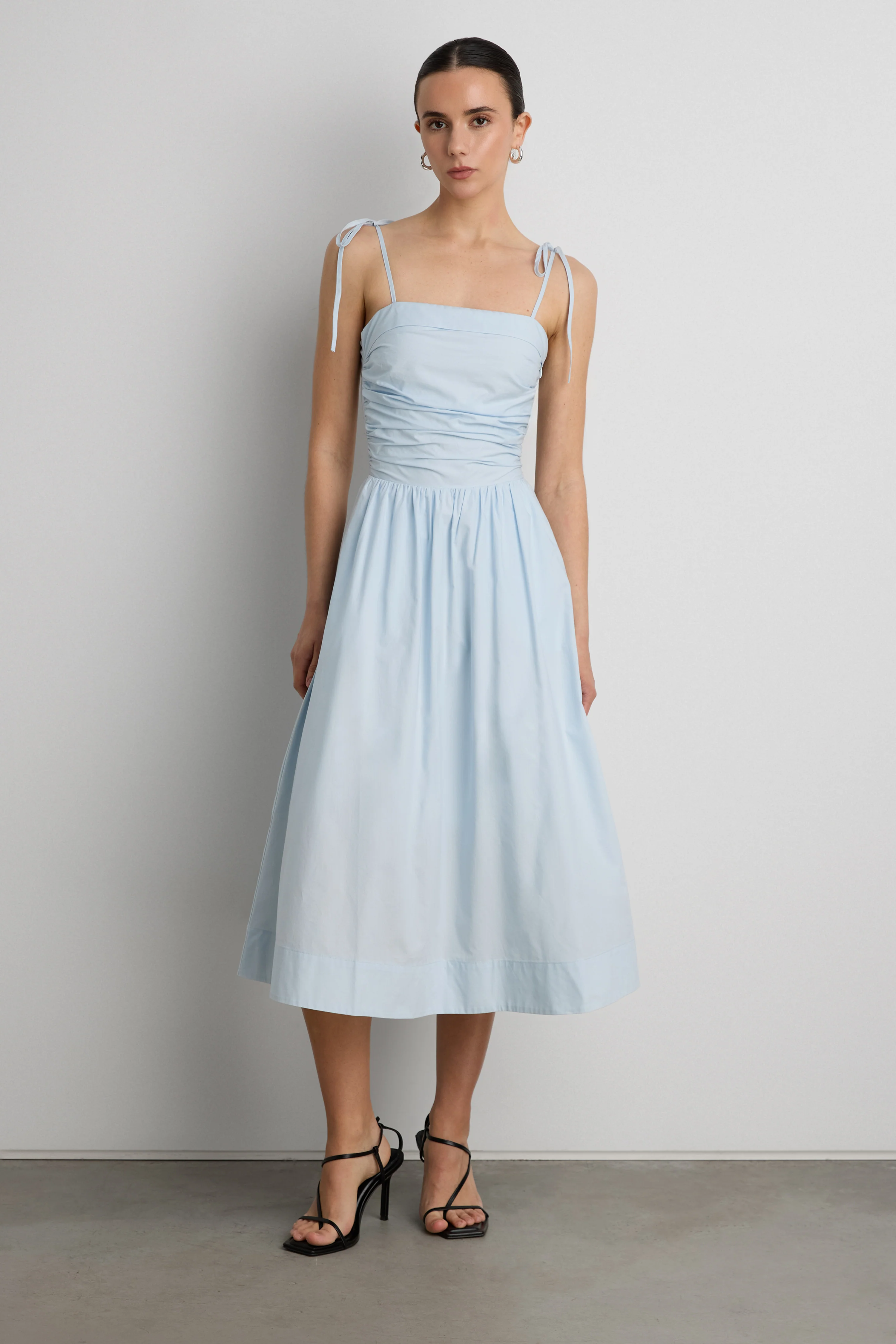COTTON POPLIN SQUARE NECK MIDI DRESS - Image 6