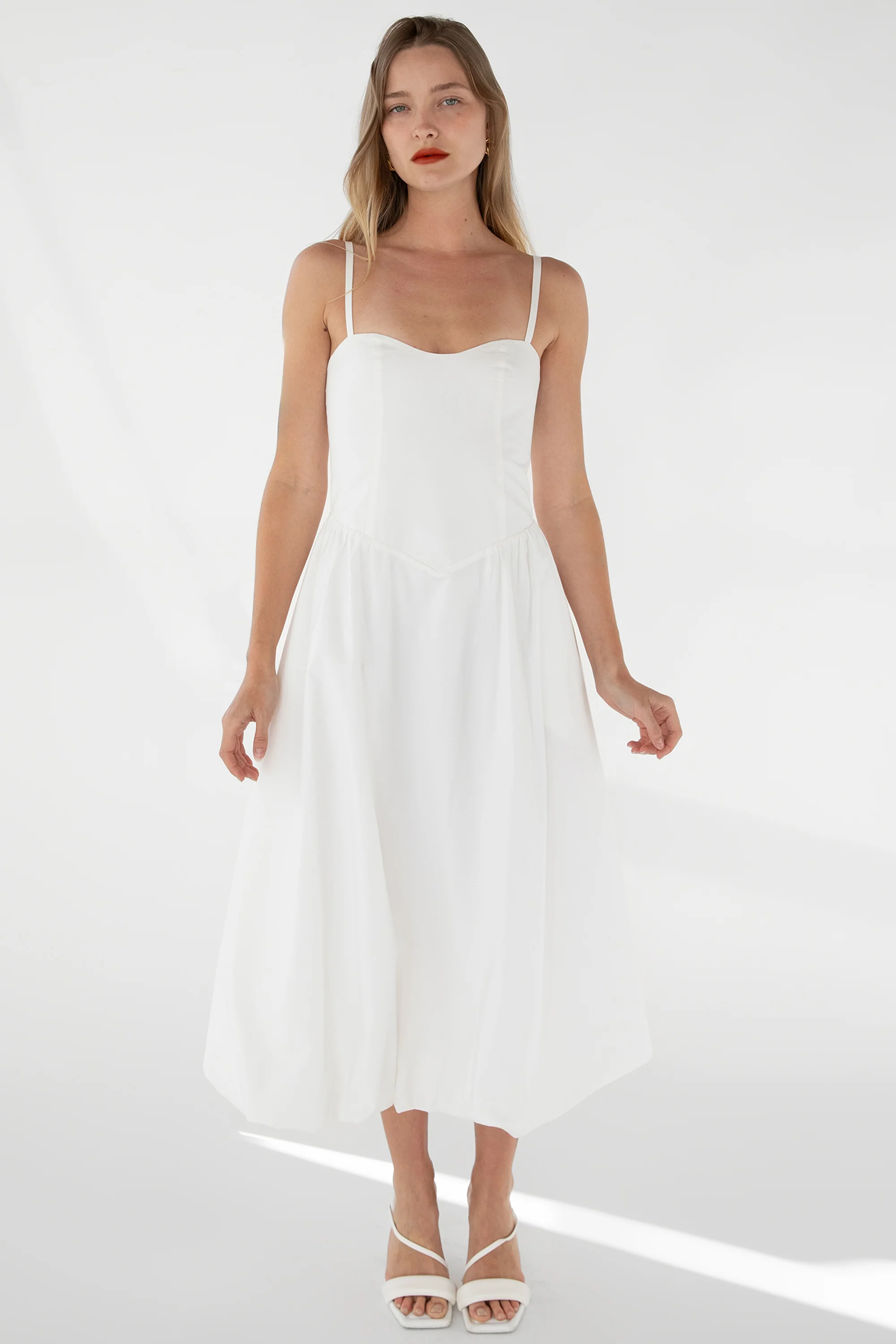 COTTON POPLIN V-WAIST BUBBLE HEM MIDI DRESS - Image 2