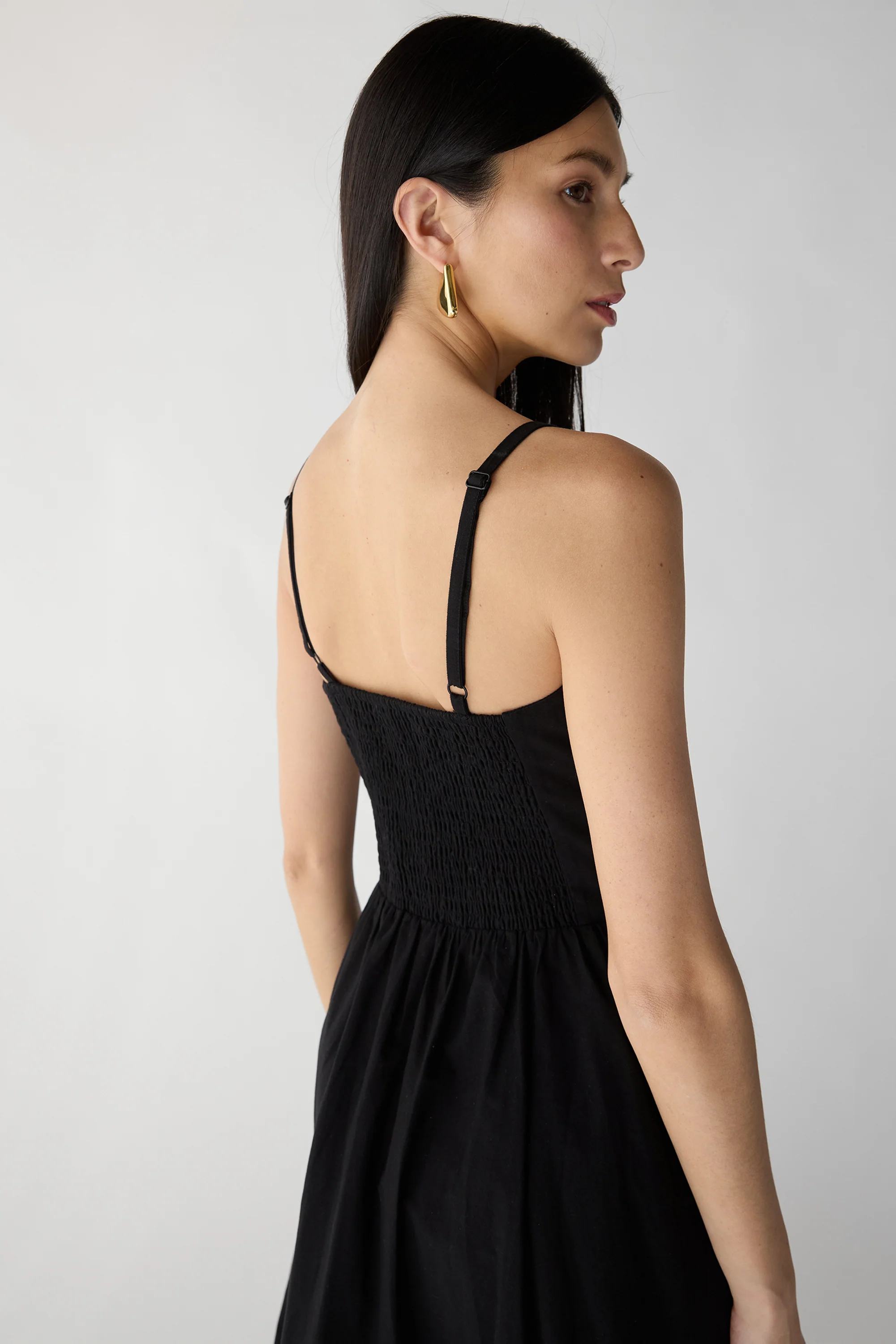 COTTON POPLIN V-WAIST BUBBLE HEM MIDI DRESS - Image 4