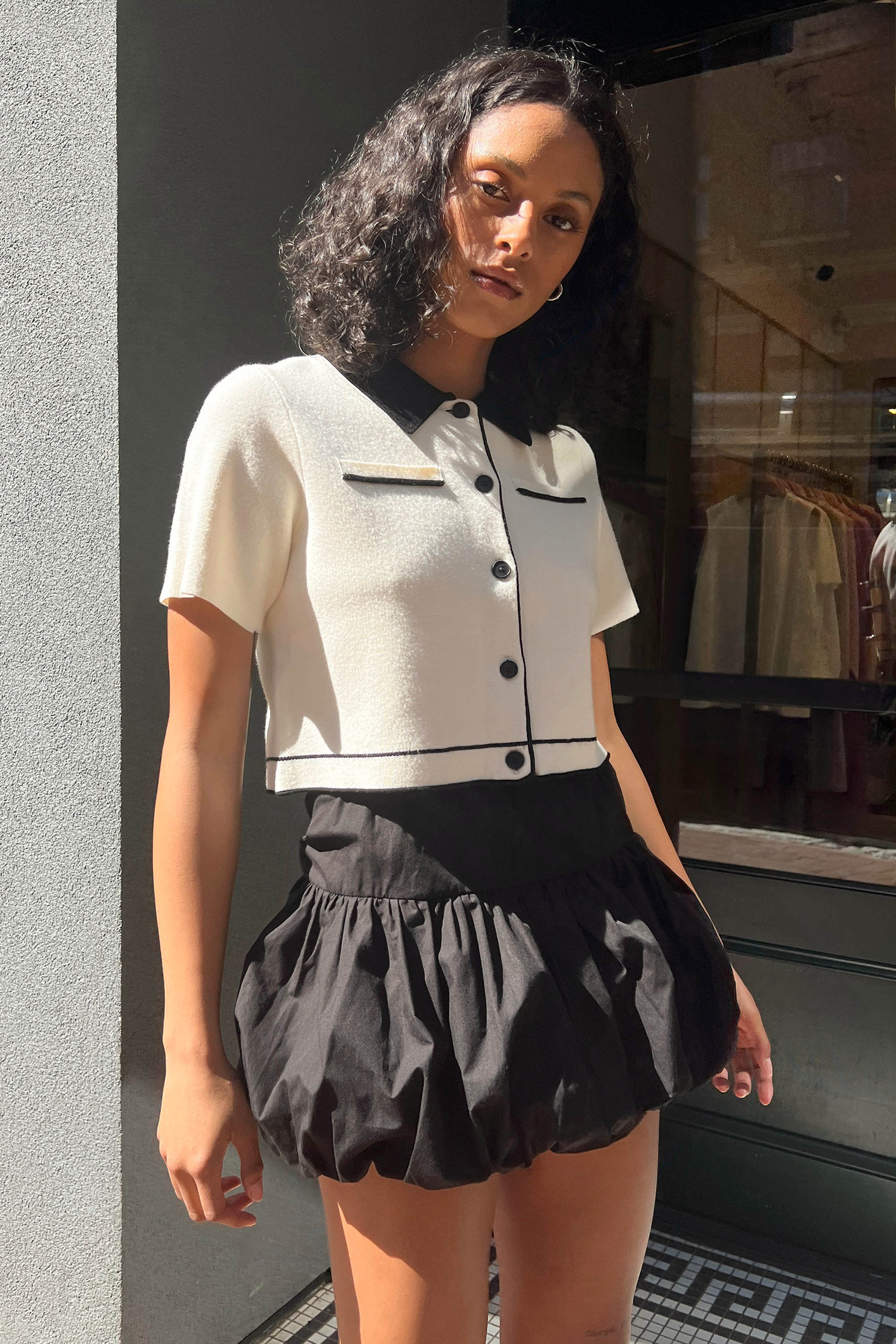 CROPPED KNIT CONTRAST TRIM TOP - Image 10