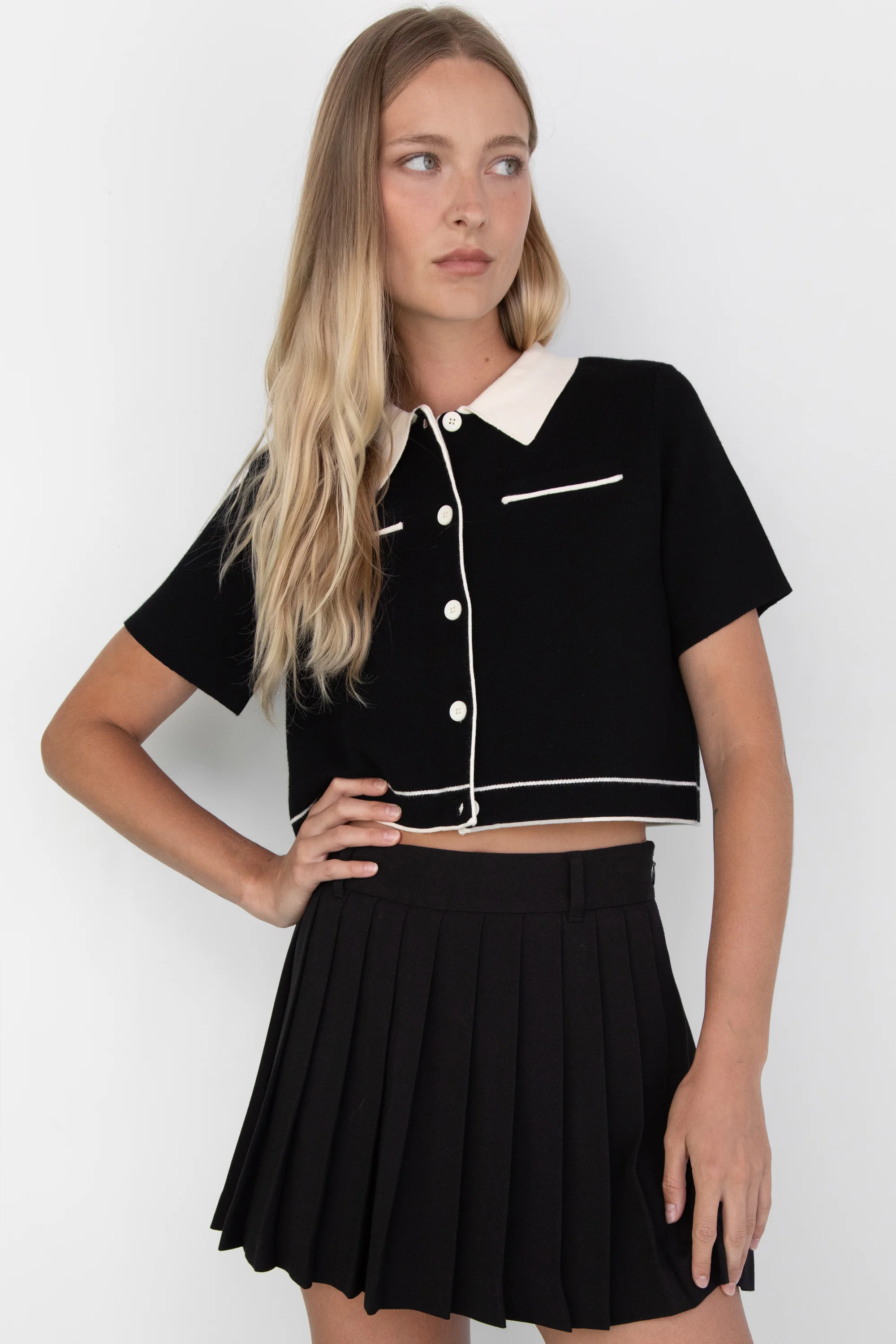 CROPPED KNIT CONTRAST TRIM TOP - Image 4