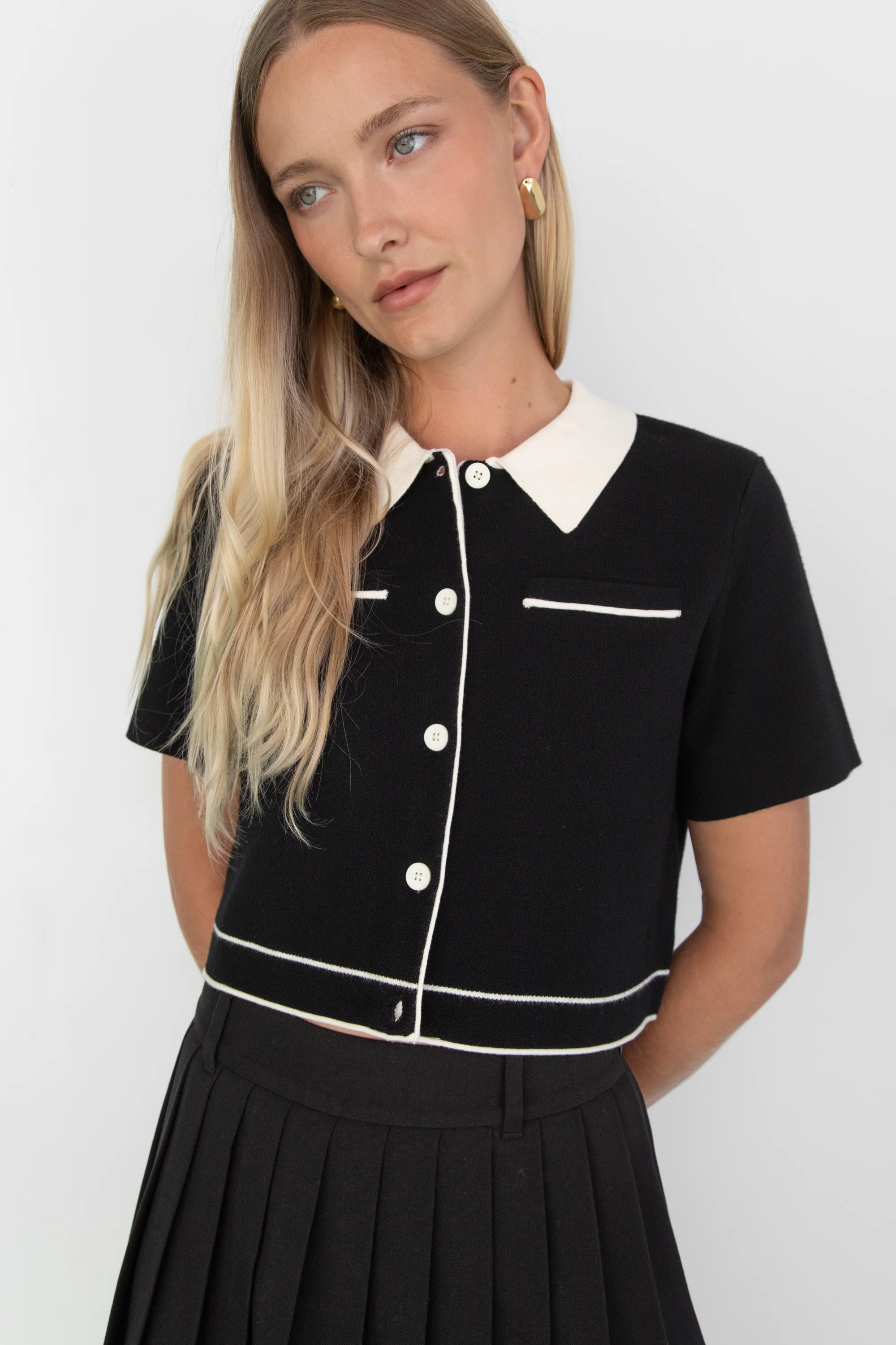 CROPPED KNIT CONTRAST TRIM TOP - Image 5