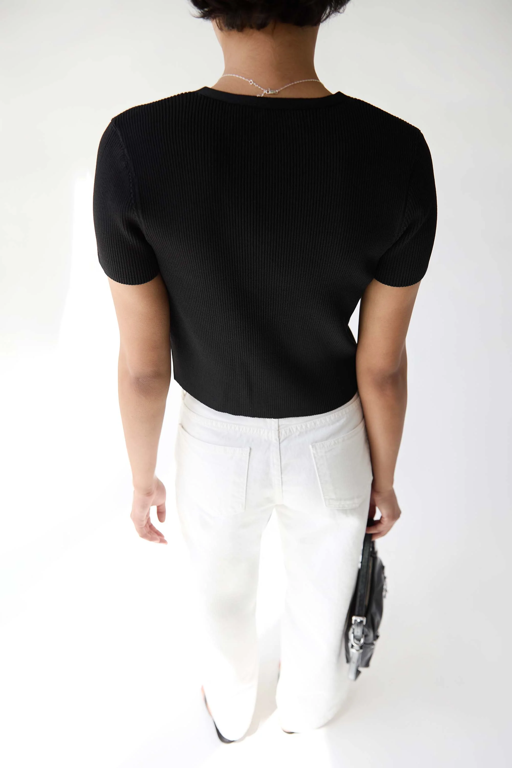 CROPPED SHORT SLEEVE SWEATER WITH OPEN FRONT TIES - Image 4