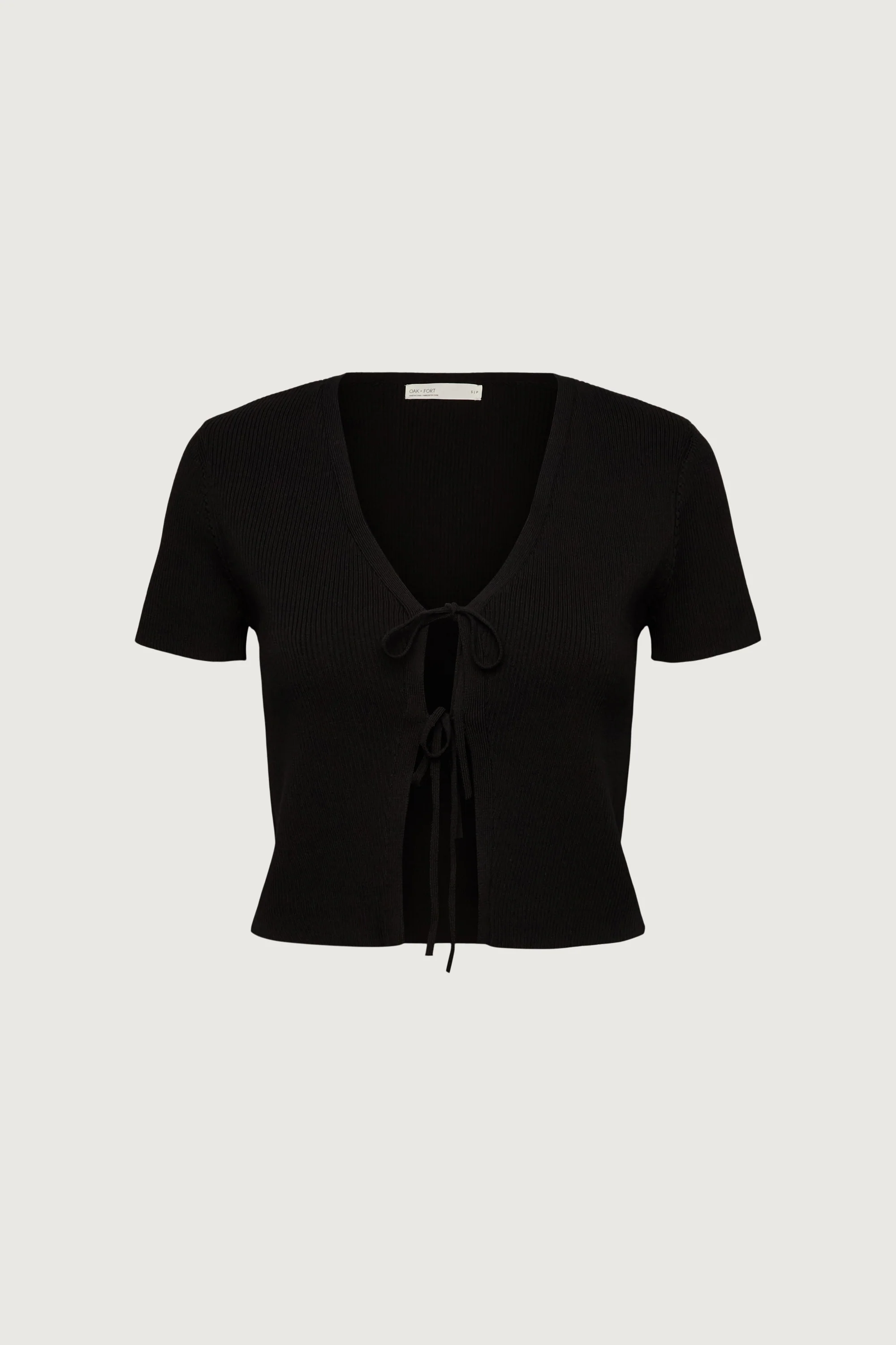 CROPPED SHORT SLEEVE SWEATER WITH OPEN FRONT TIES - Image 5