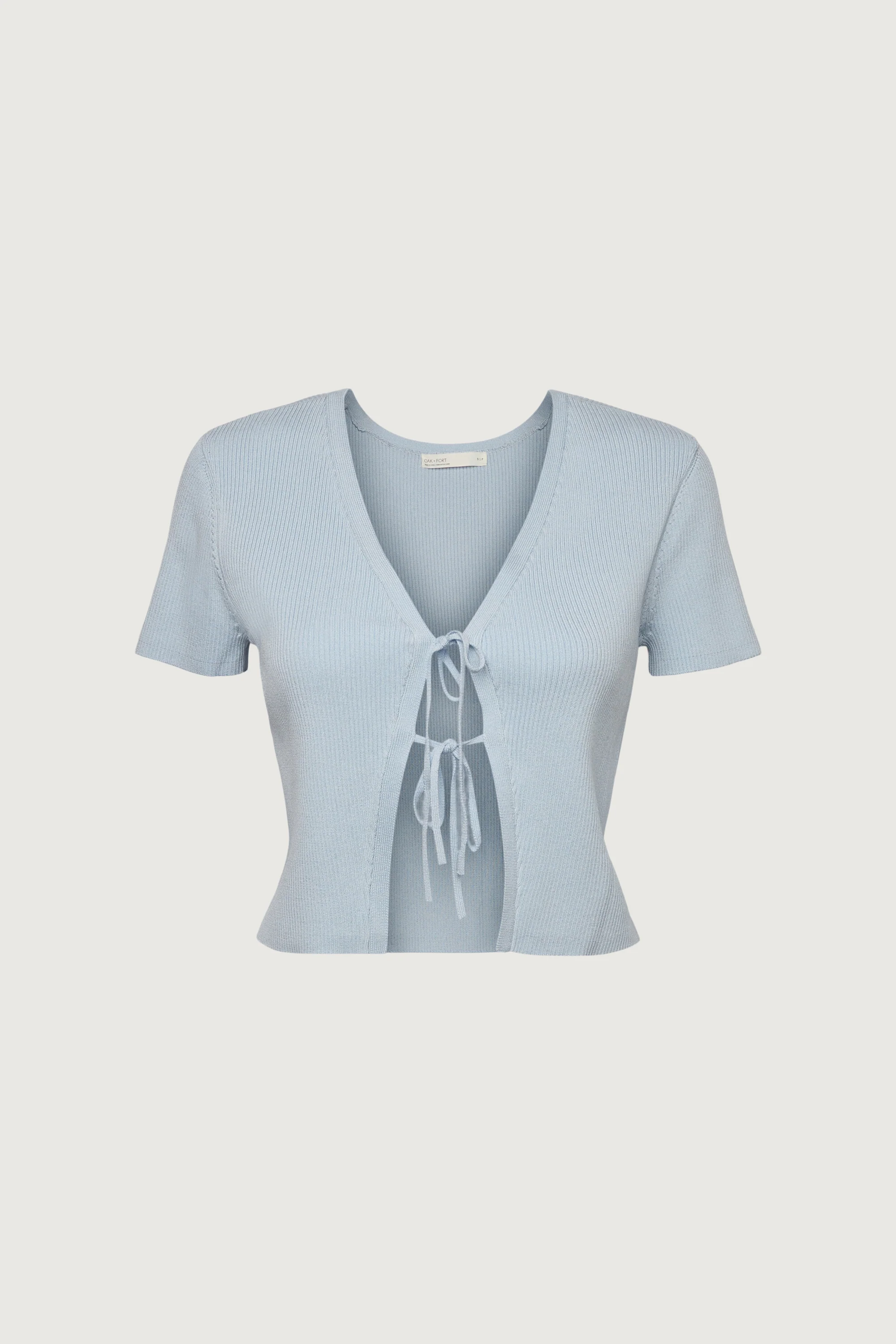 CROPPED SHORT SLEEVE SWEATER WITH OPEN FRONT TIES - Image 6