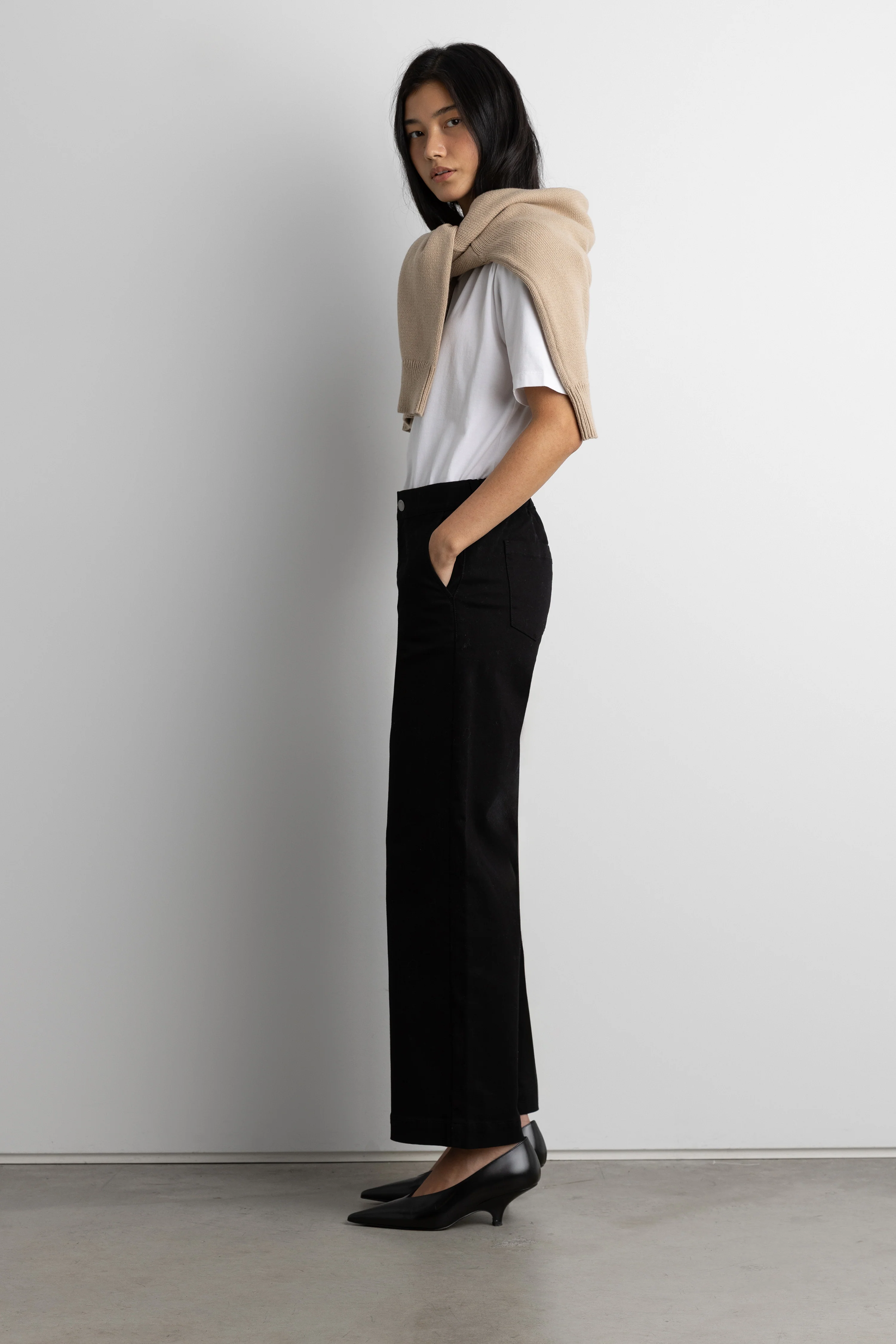 CROPPED LENGTH TWILL WIDE LEG PANT - Image 3