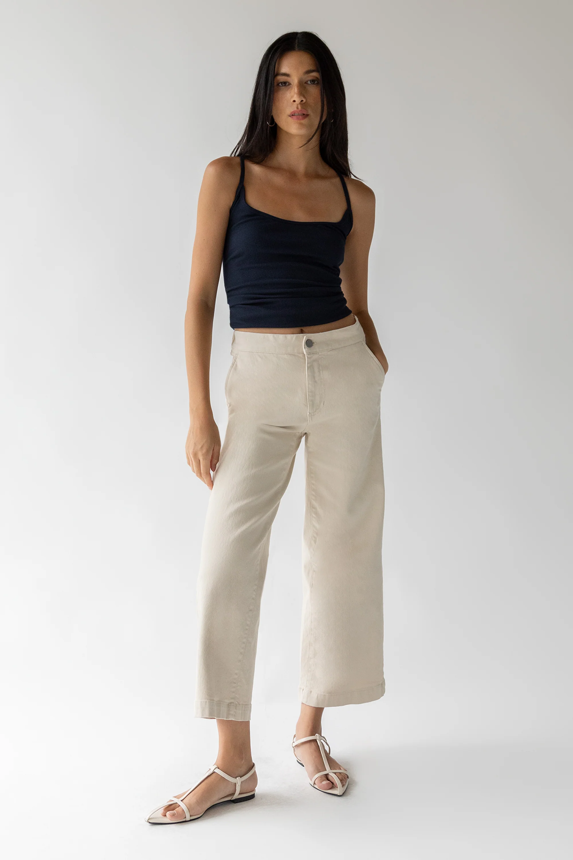 CROPPED LENGTH TWILL WIDE LEG PANT - Image 7