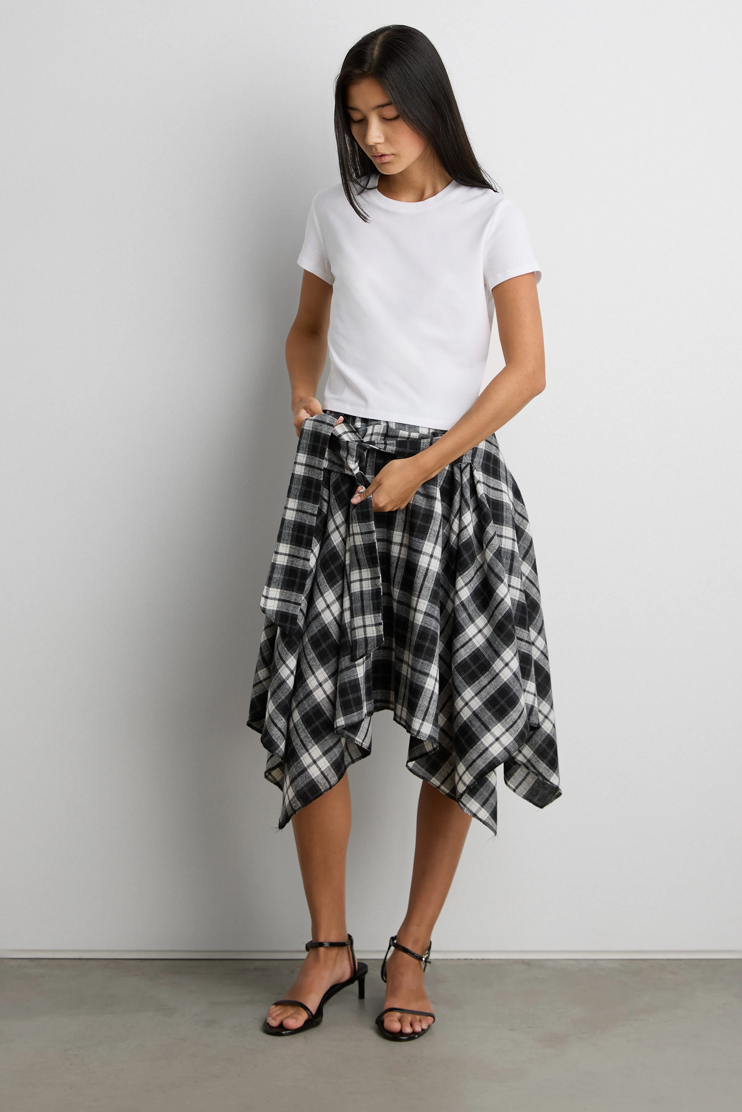 DRAPED PLAID MIDI SKIRT WITH TIE DETAIL - Image 2