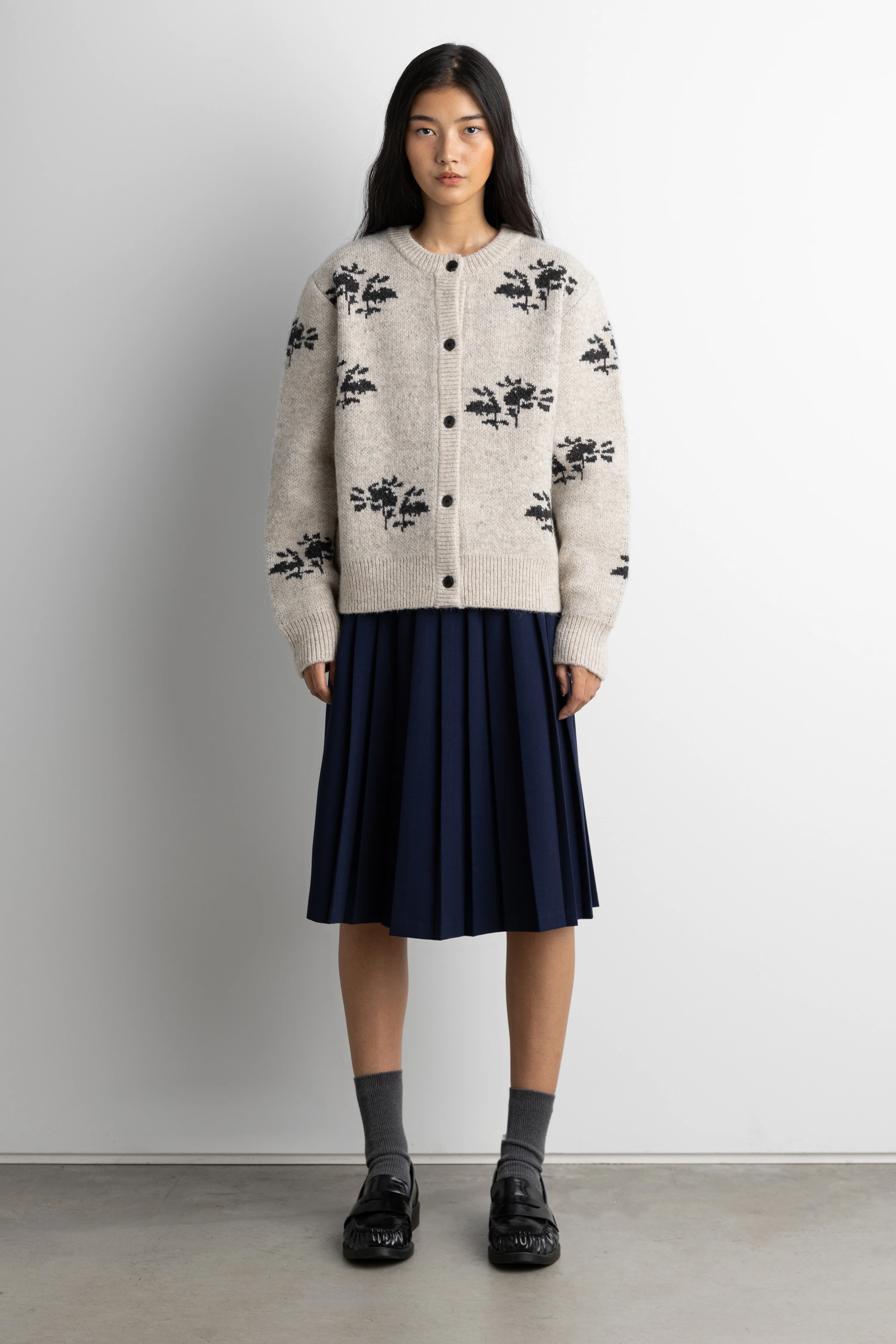 FLORAL JACQUARD WOOL BLEND CARDIGAN