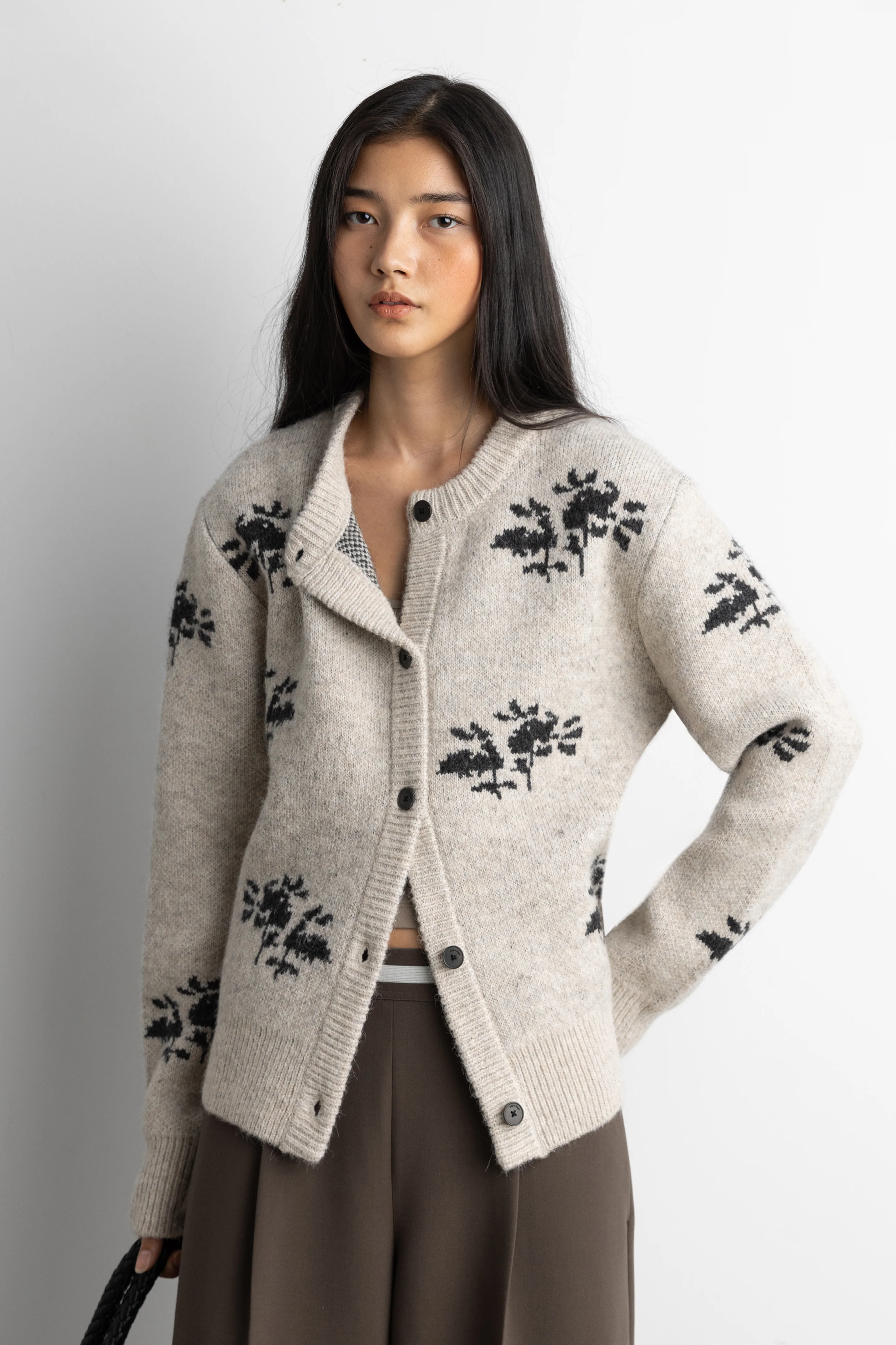 FLORAL JACQUARD WOOL BLEND CARDIGAN - Image 2