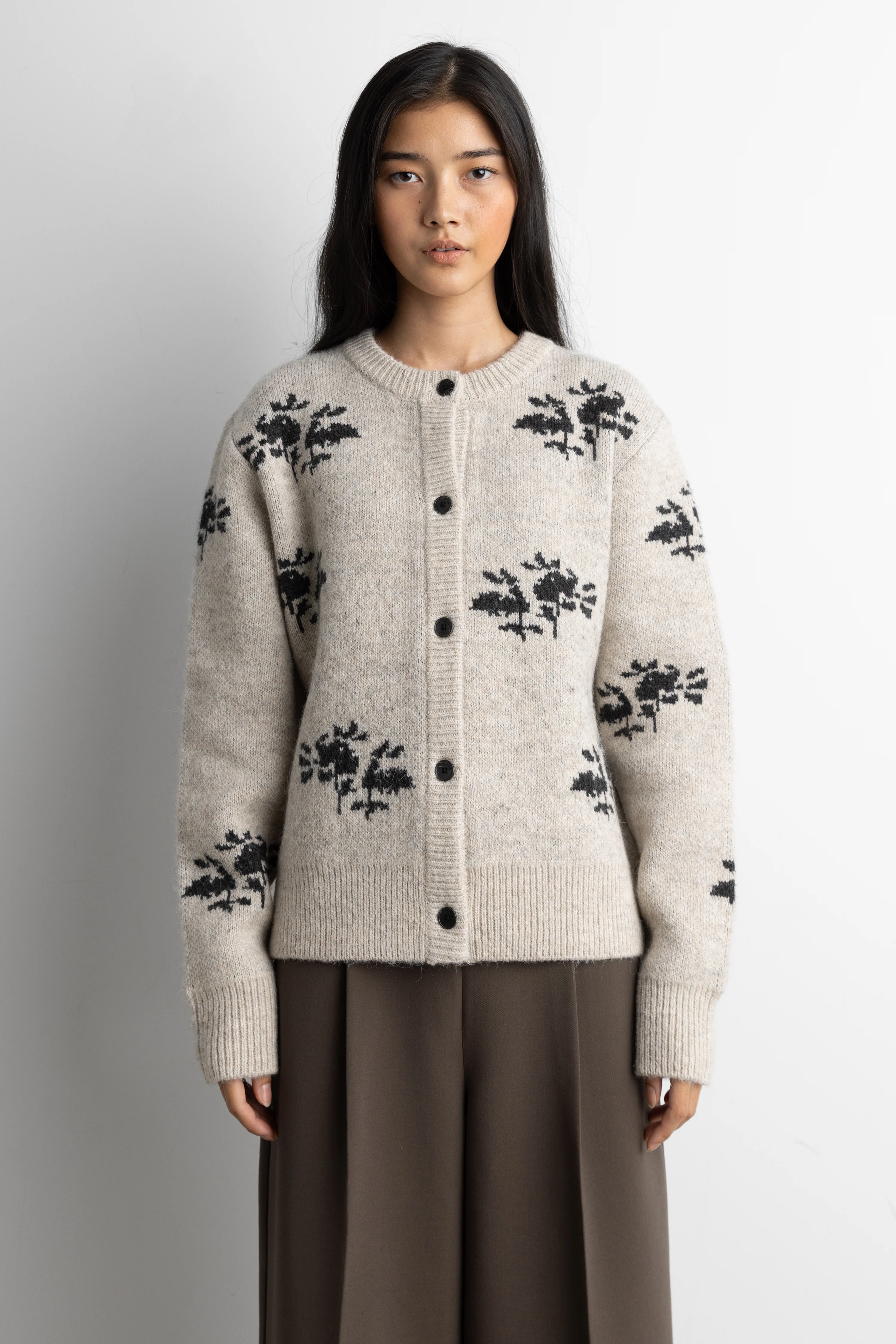 FLORAL JACQUARD WOOL BLEND CARDIGAN - Image 3