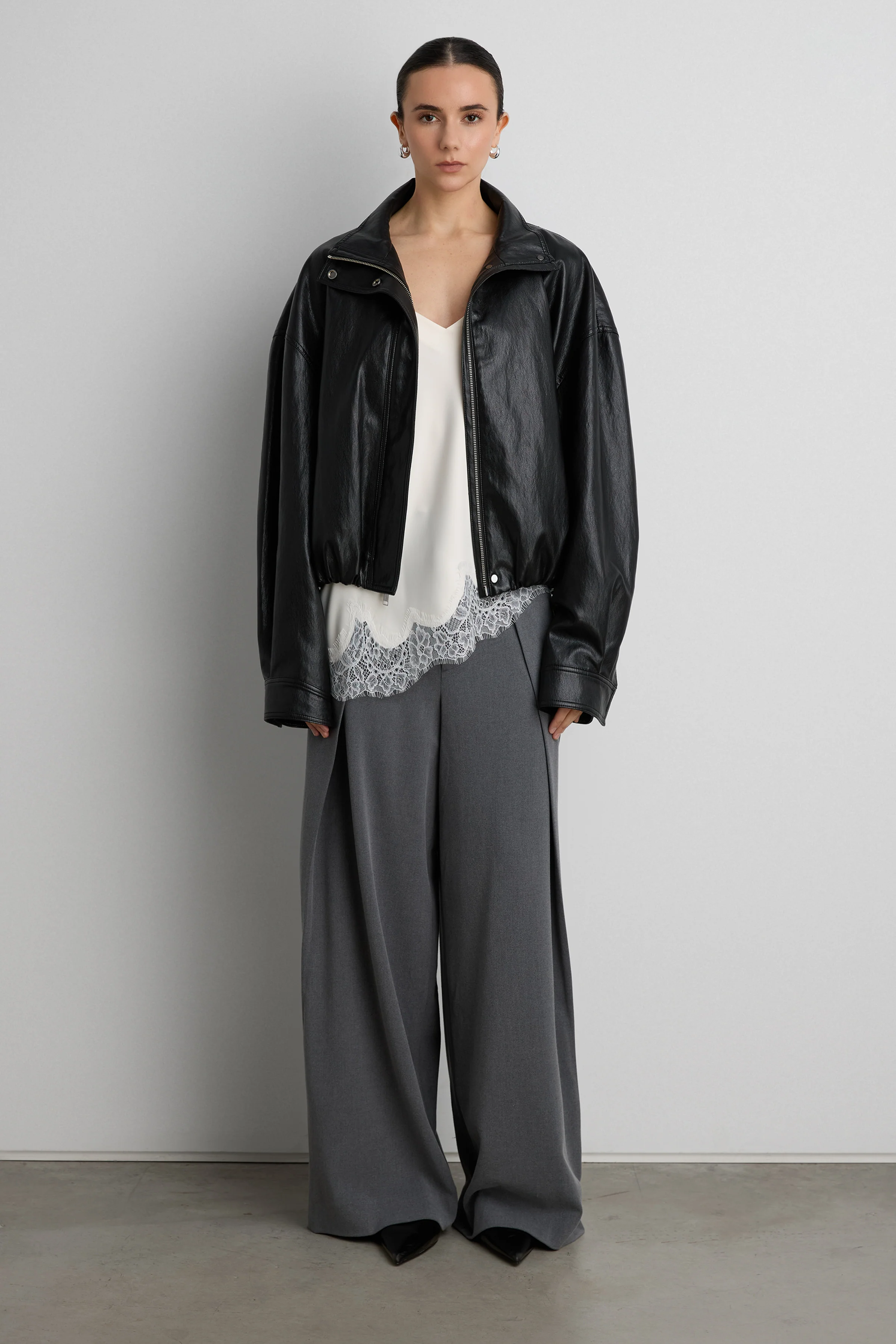 VEGAN LEATHER FUNNEL NECK JACKET - Image 7