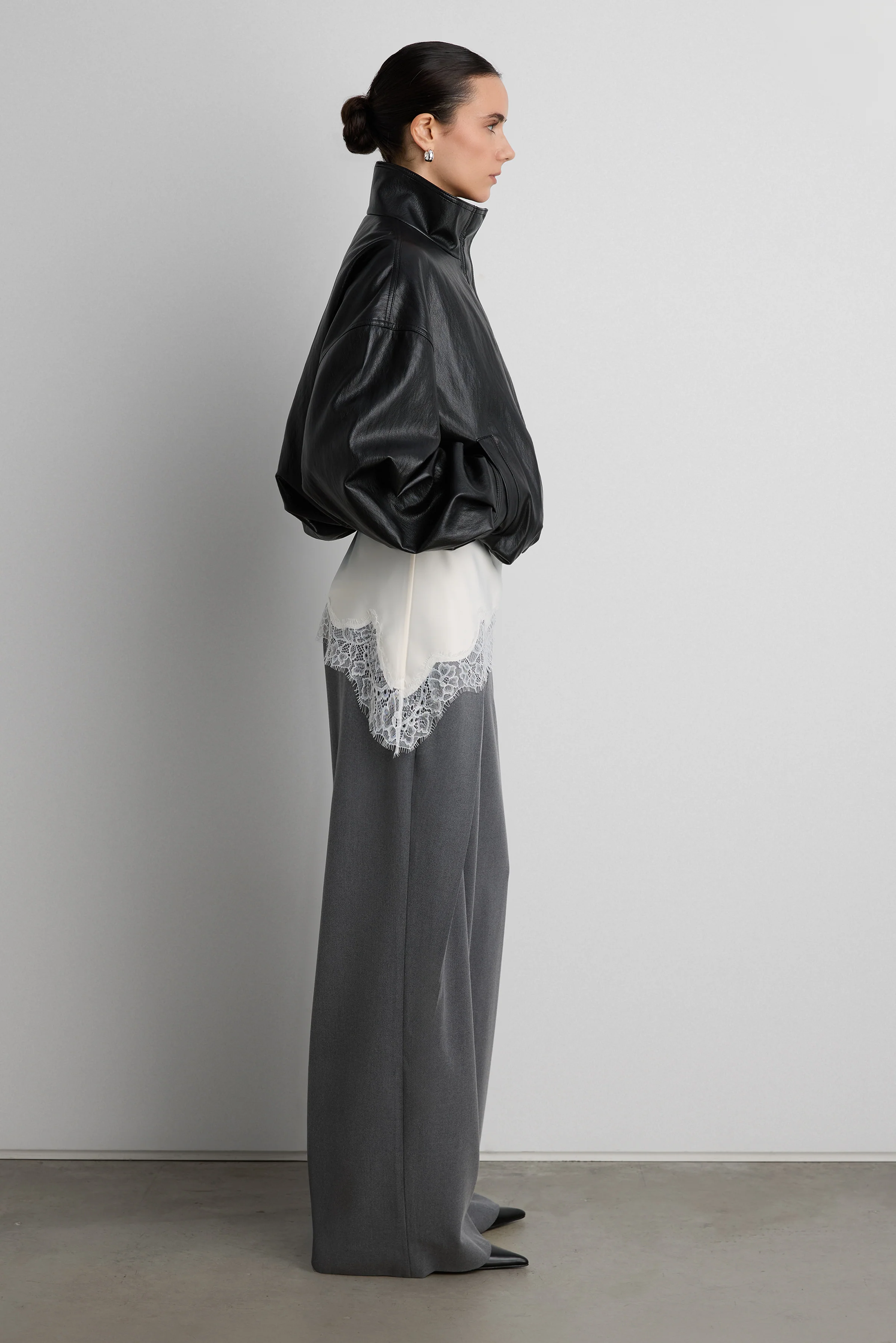 VEGAN LEATHER FUNNEL NECK JACKET - Image 9
