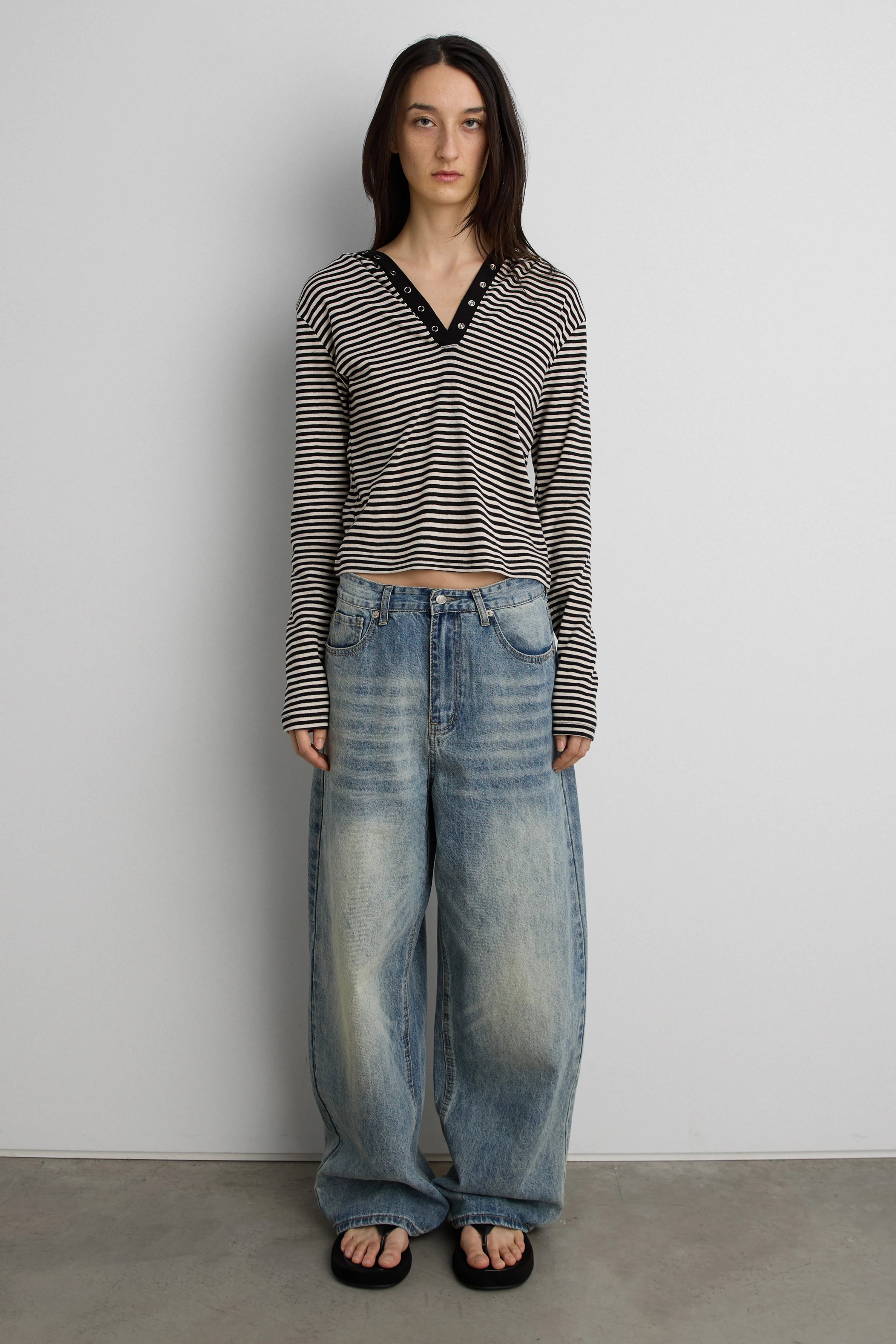 HOODED STRIPED TOP WITH SNAP FRONT DETAIL - Image 3