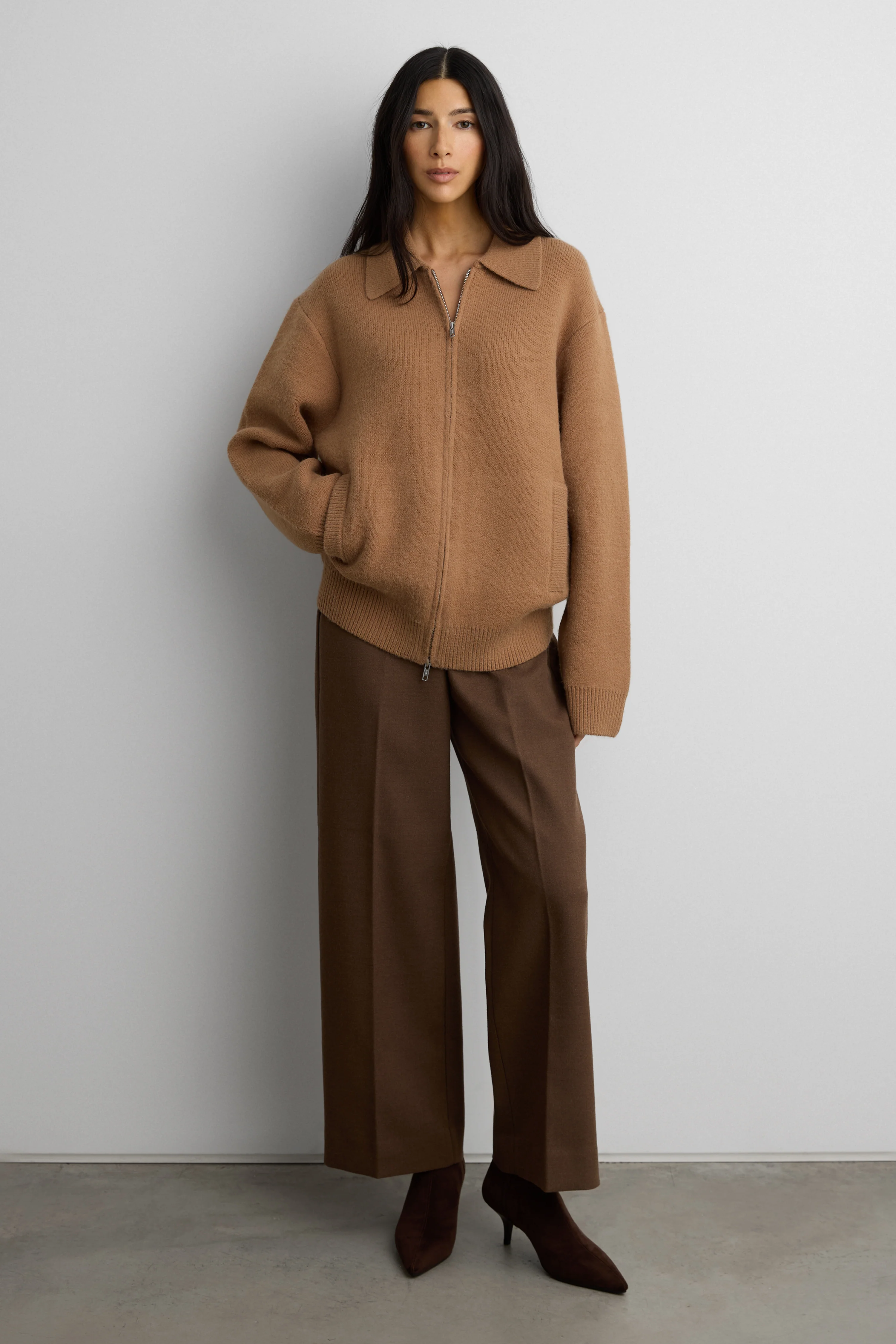 KNIT COLLARED ZIP-UP CARDIGAN - Image 2