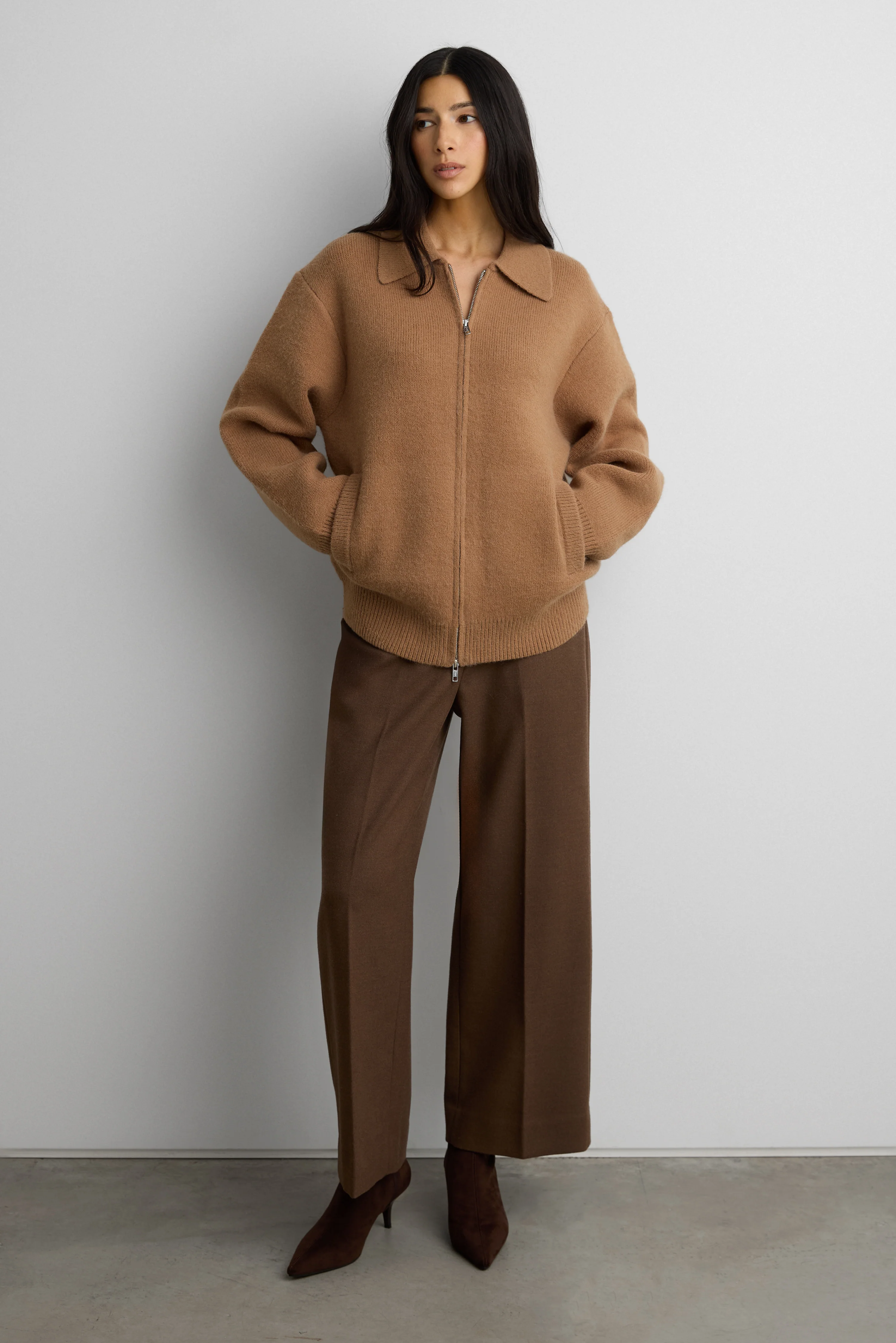 KNIT COLLARED ZIP-UP CARDIGAN - Image 4