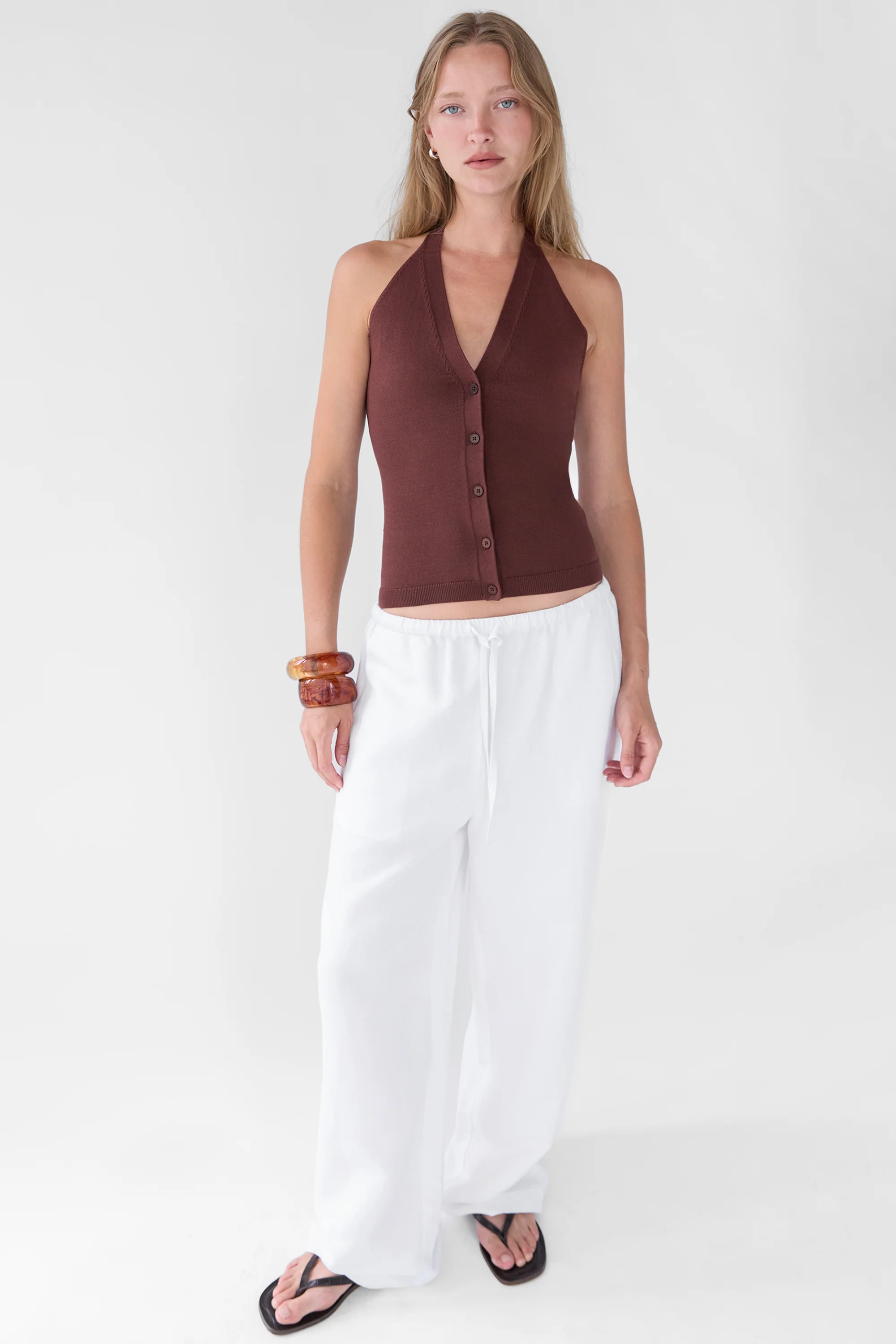 KNIT HALTER BUTTON FRONT TANK - Image 3