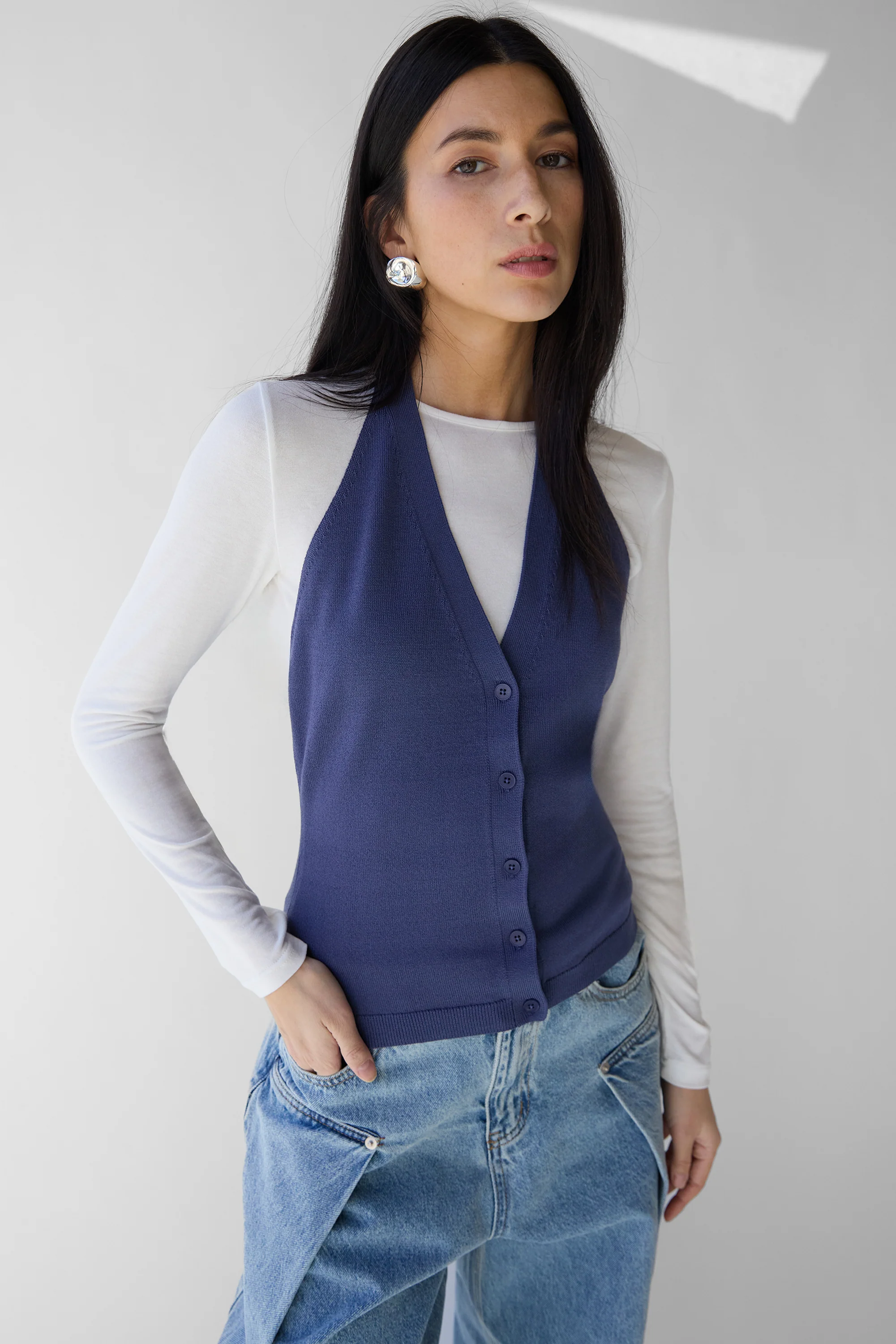 KNIT HALTER BUTTON FRONT TANK - Image 5