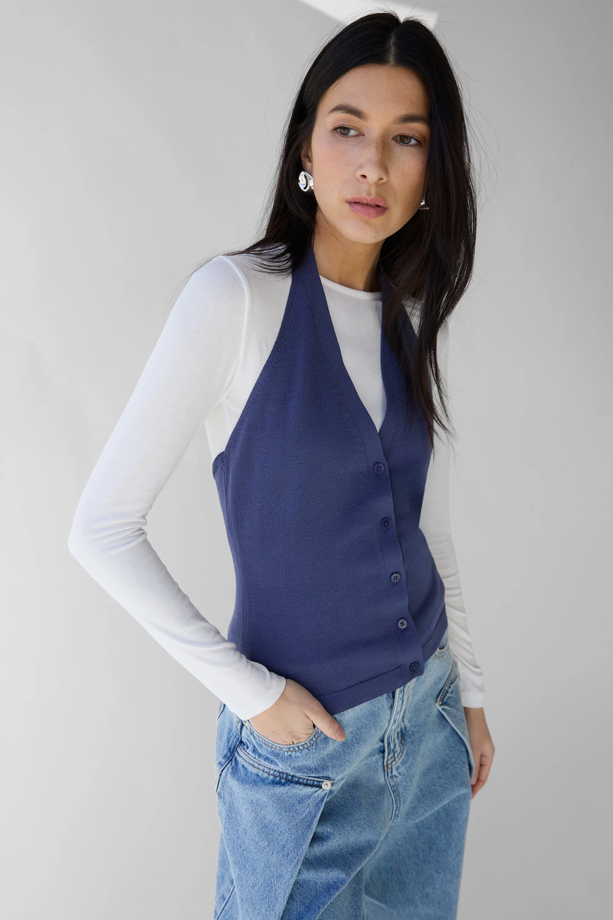 KNIT HALTER BUTTON FRONT TANK - Image 7