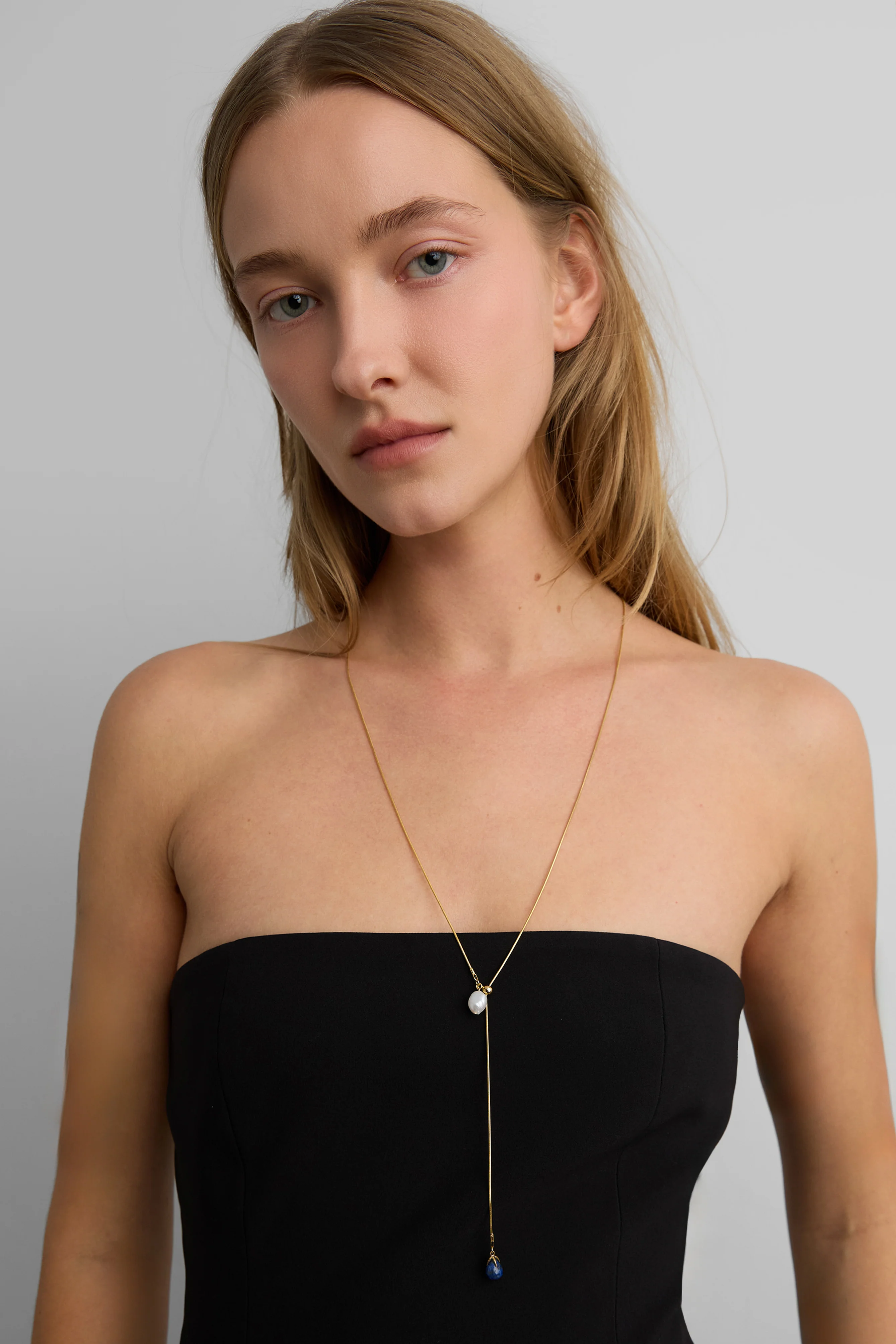 LARIAT NECKLACE WITH PEARL PENDANTS - Image 2