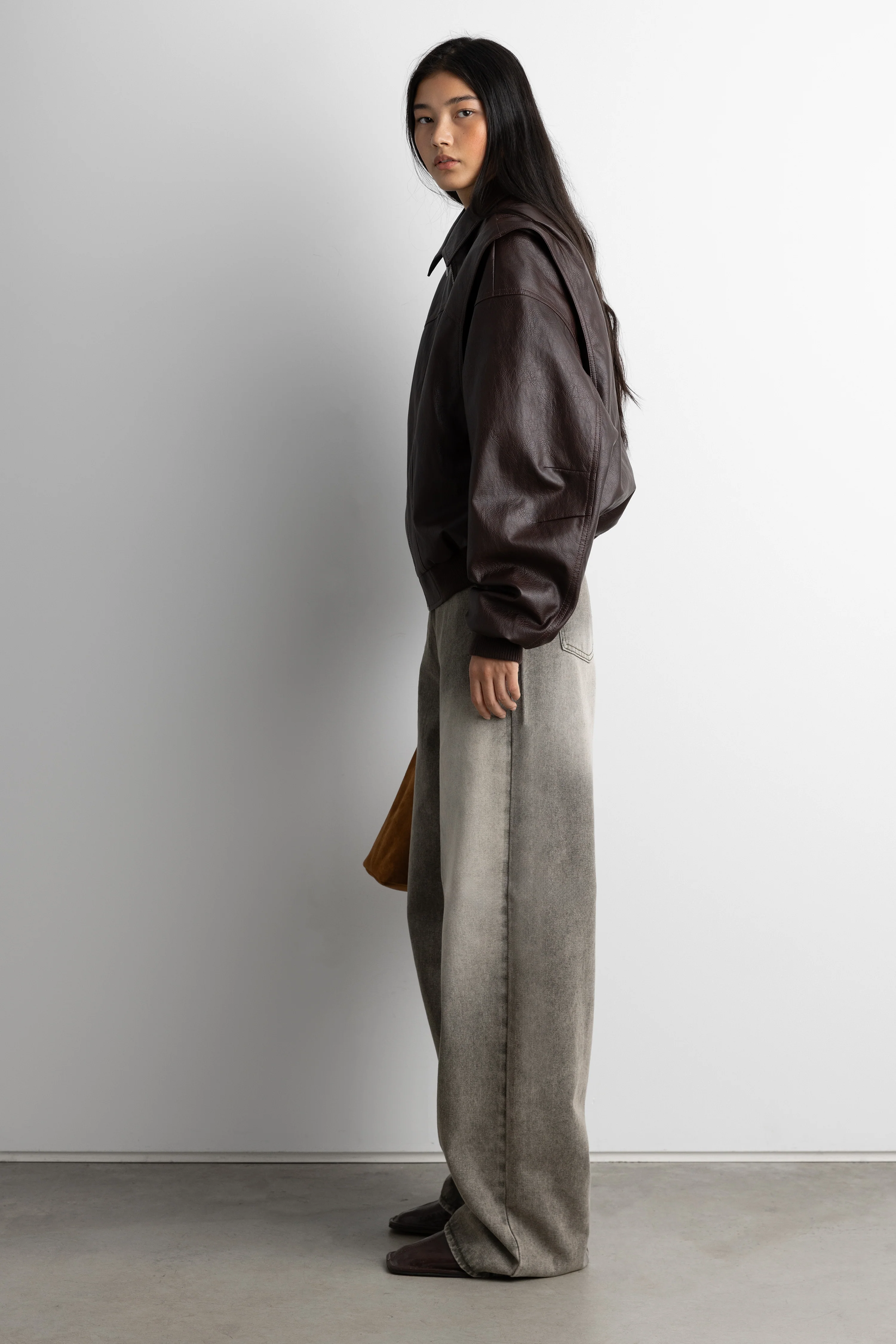 LAYERED DETAIL CONTRAST STITCH VEGAN LEATHER BOMBER - Image 6
