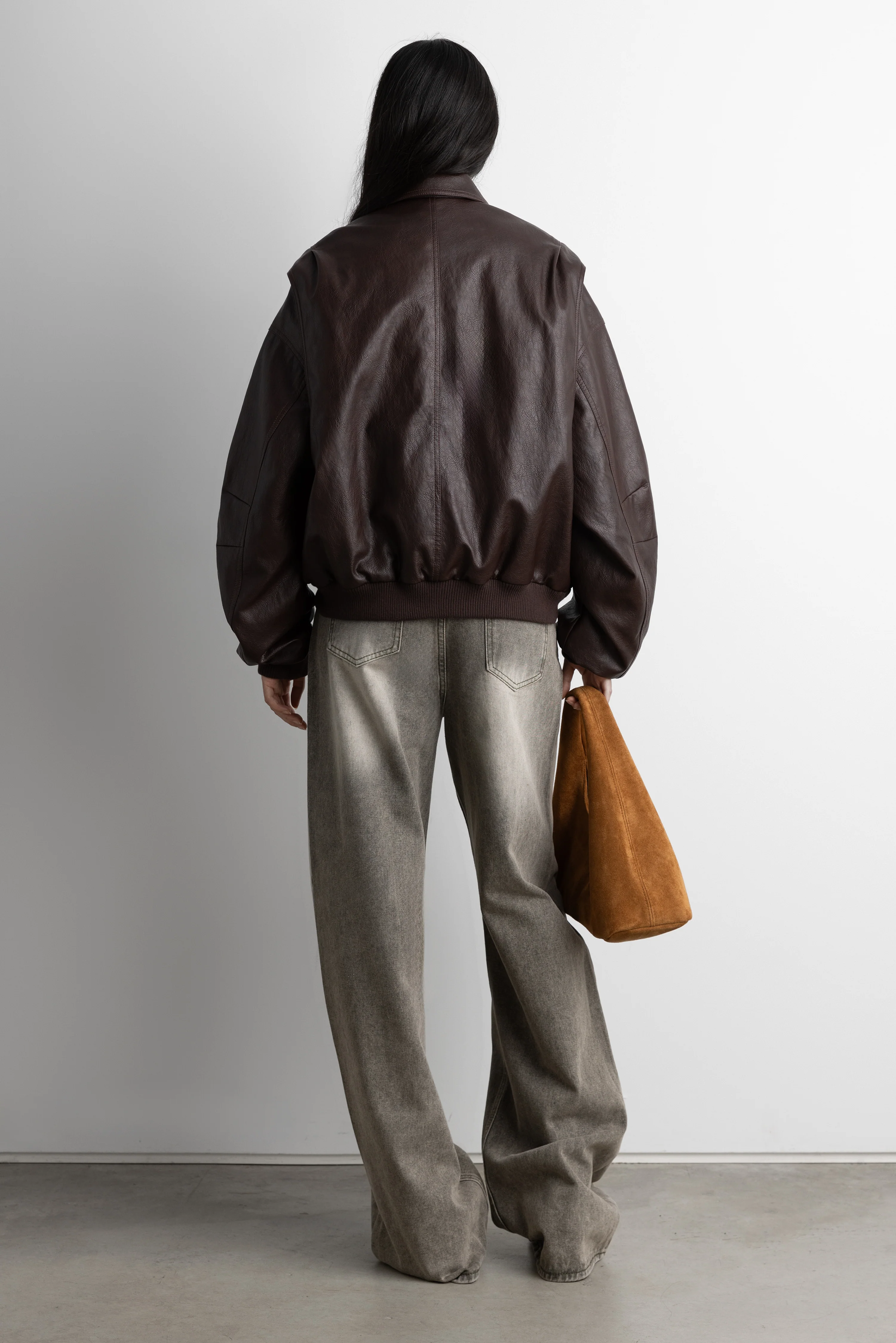 LAYERED DETAIL CONTRAST STITCH VEGAN LEATHER BOMBER - Image 7