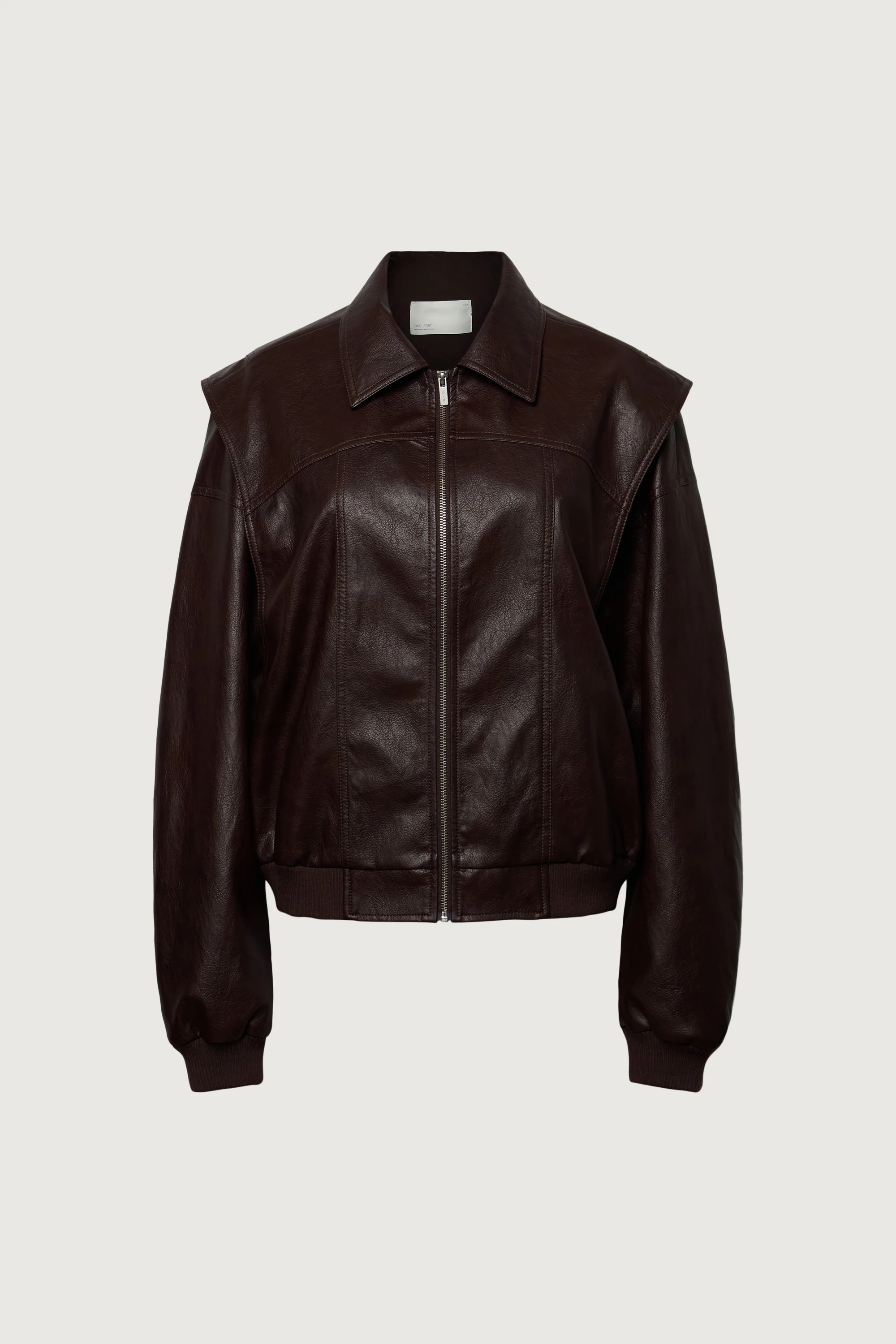 LAYERED DETAIL CONTRAST STITCH VEGAN LEATHER BOMBER - Image 8