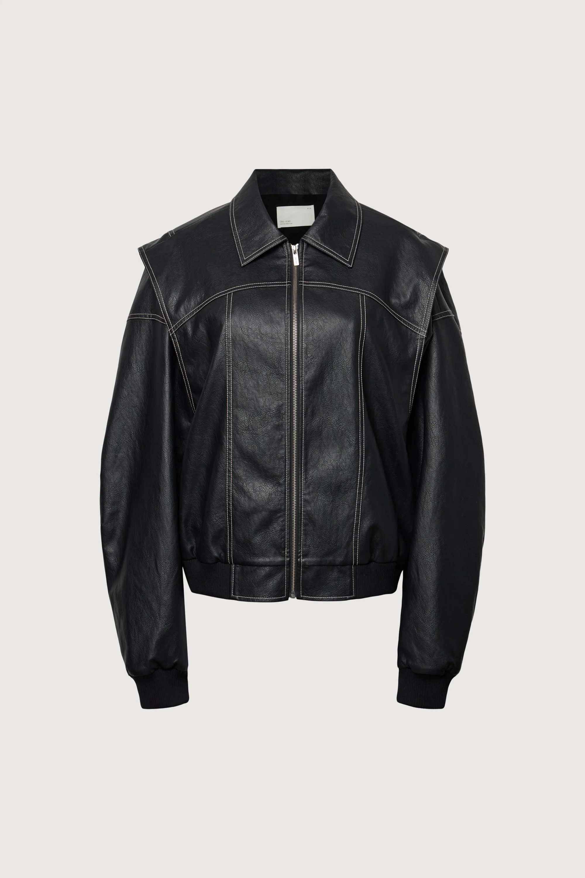 LAYERED DETAIL CONTRAST STITCH VEGAN LEATHER BOMBER - Image 9