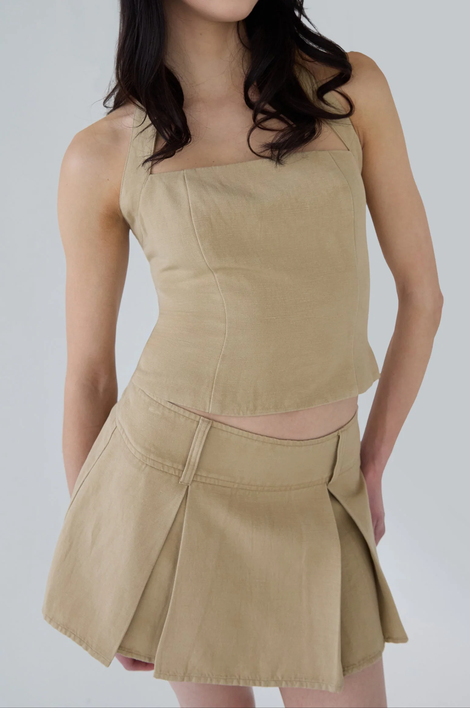 LINEN BLEND PLEATED MINI SKIRT - Image 2