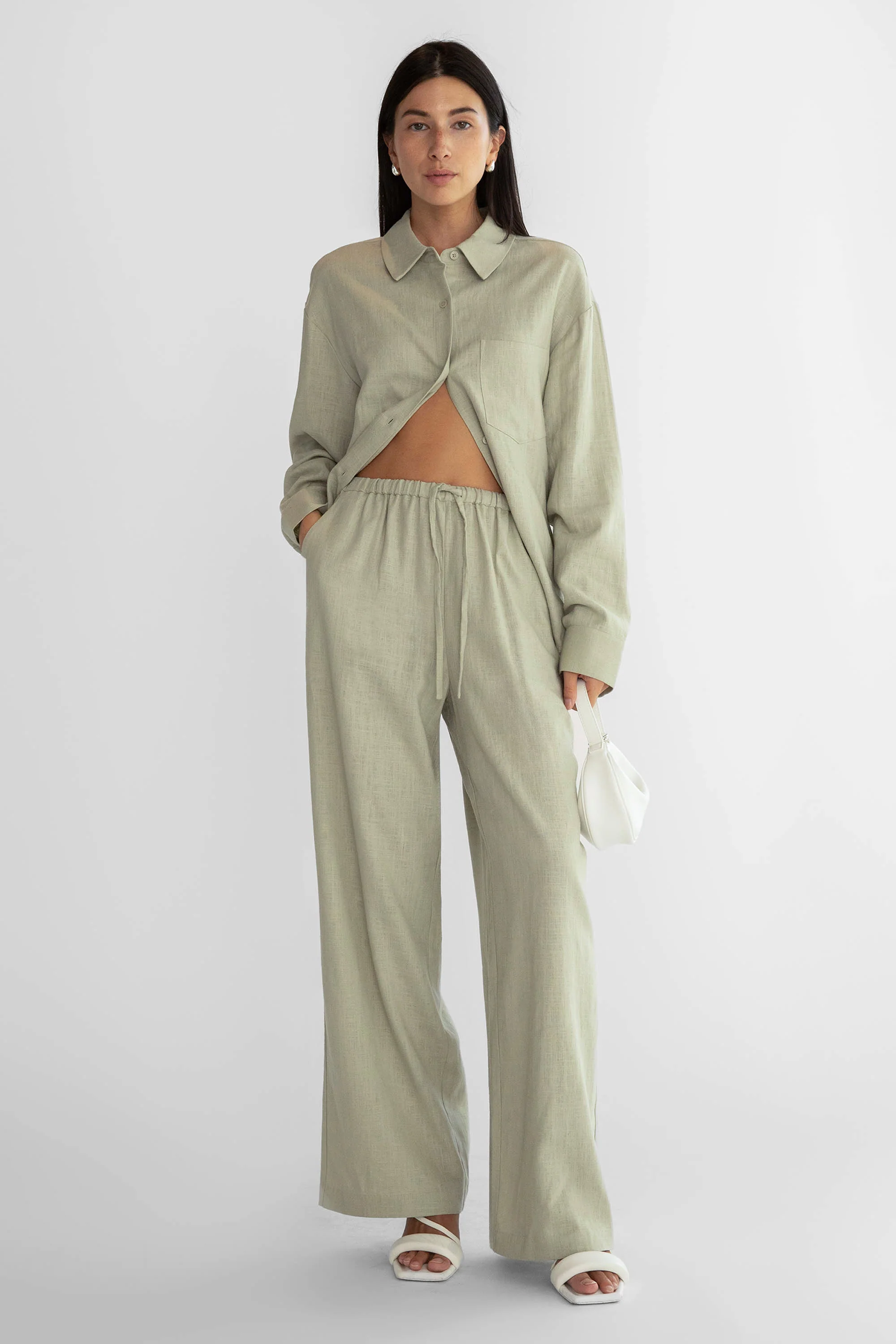 LINEN BLEND WIDE LEG PANT - Image 6