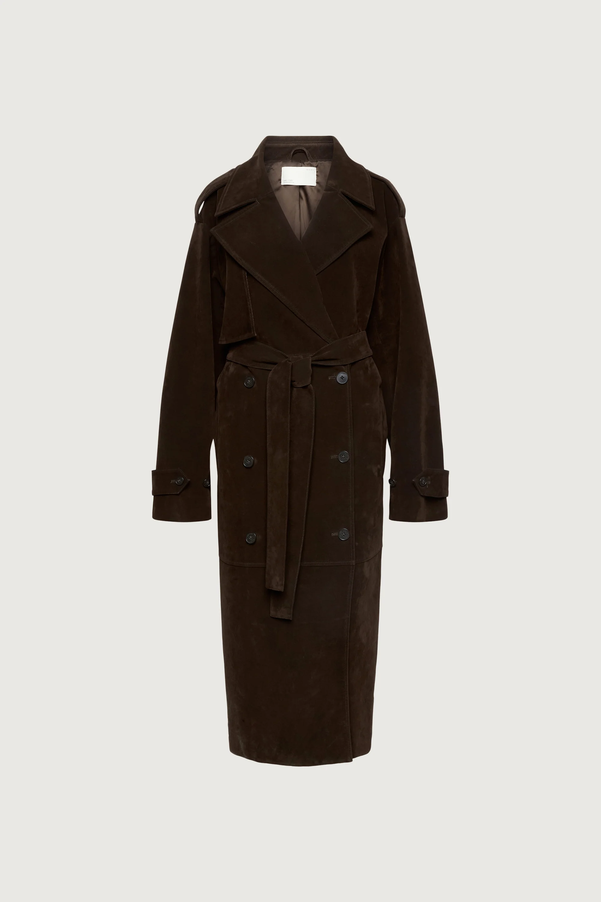 LONG PANELED VEGAN SUEDE TRENCH COAT - Image 5