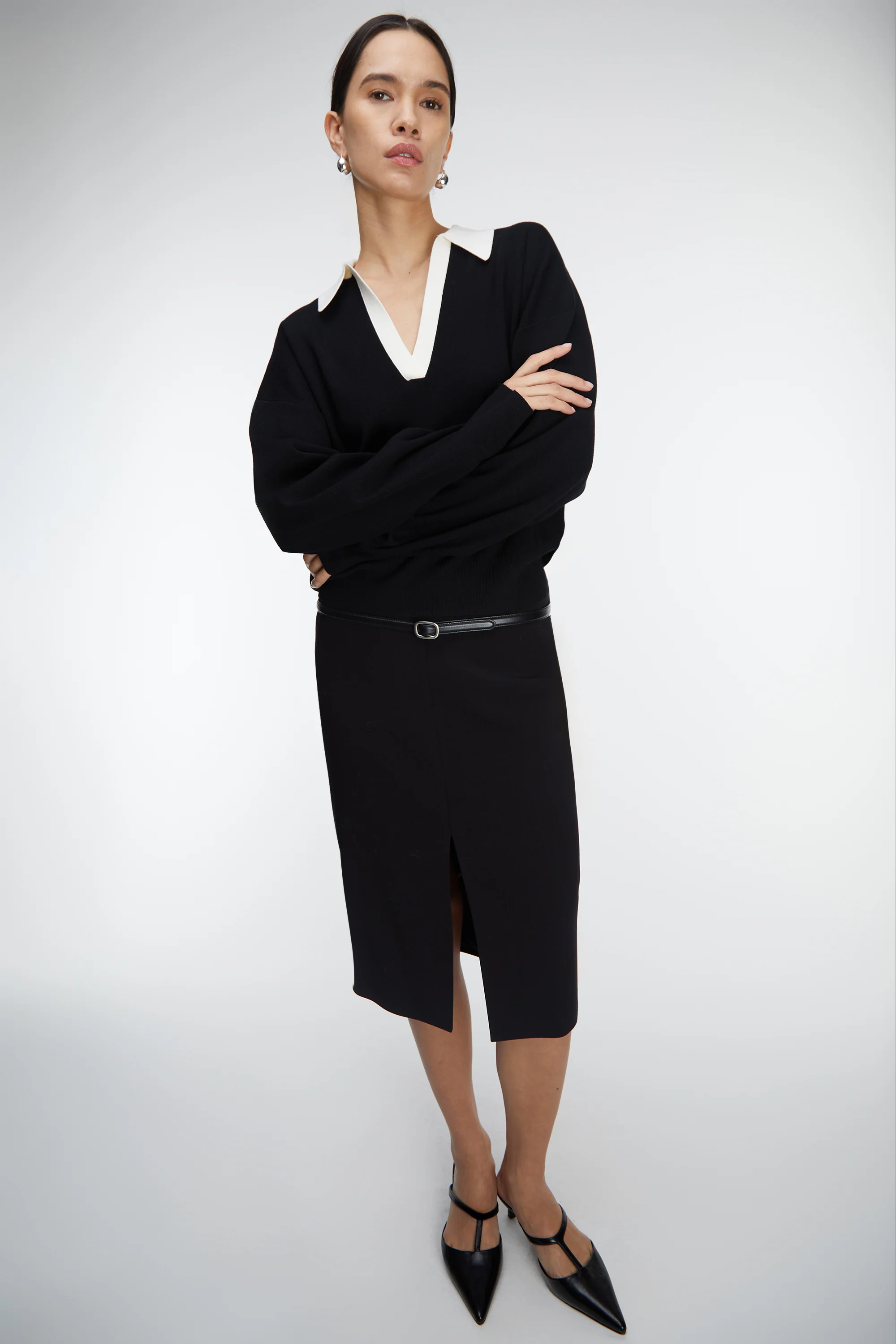 MIDI SUITING SKIRT WITH FRONT SLIT - Image 6