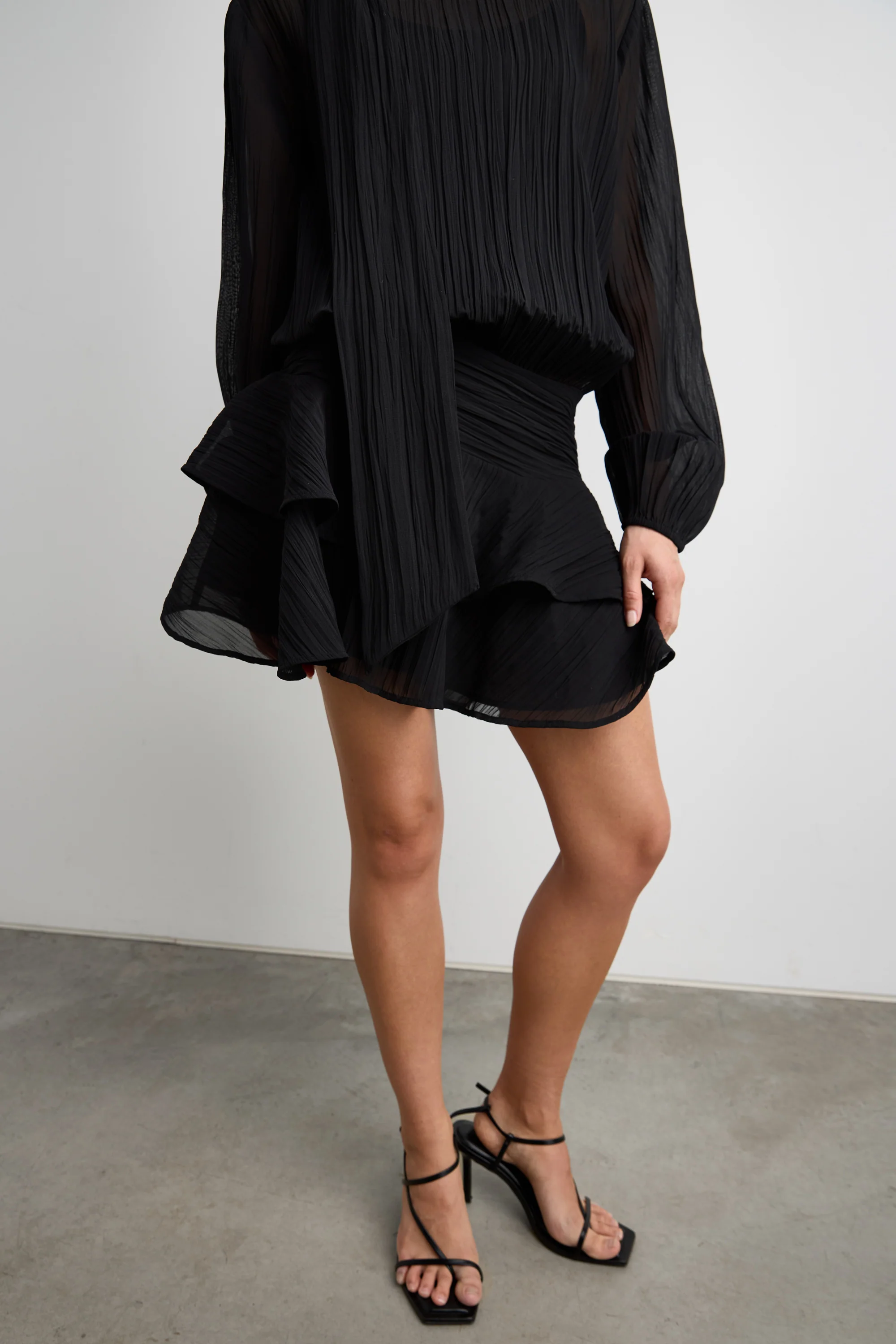 MOCKNECK LONG SLEEVE SHEER RUFFLED MINI DRESS - Image 7