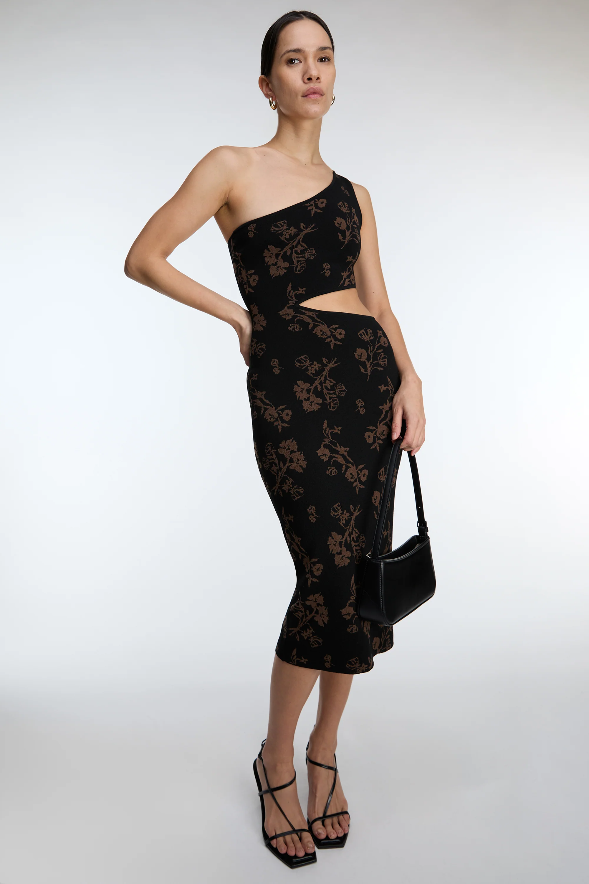 ONE SHOULDER KNIT FLORAL MIDI DRESS WITH CUTOUT - Image 3
