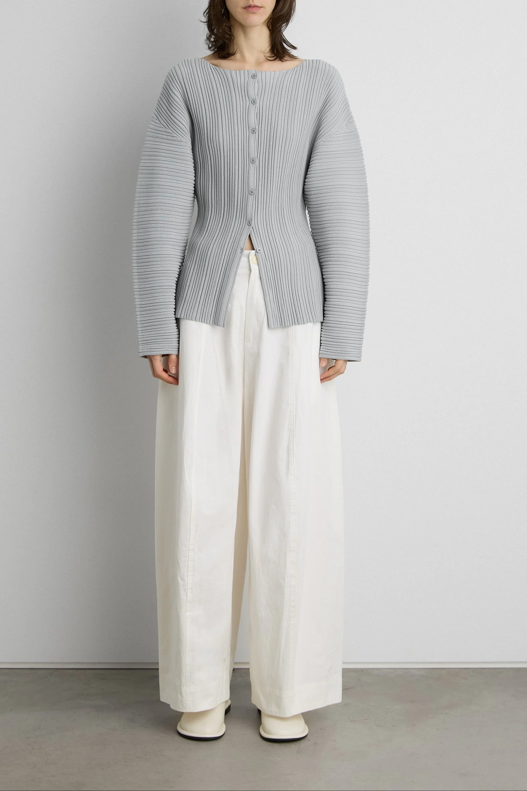 OTTOMAN RIBBED KNIT BUTTON FRONT TOP