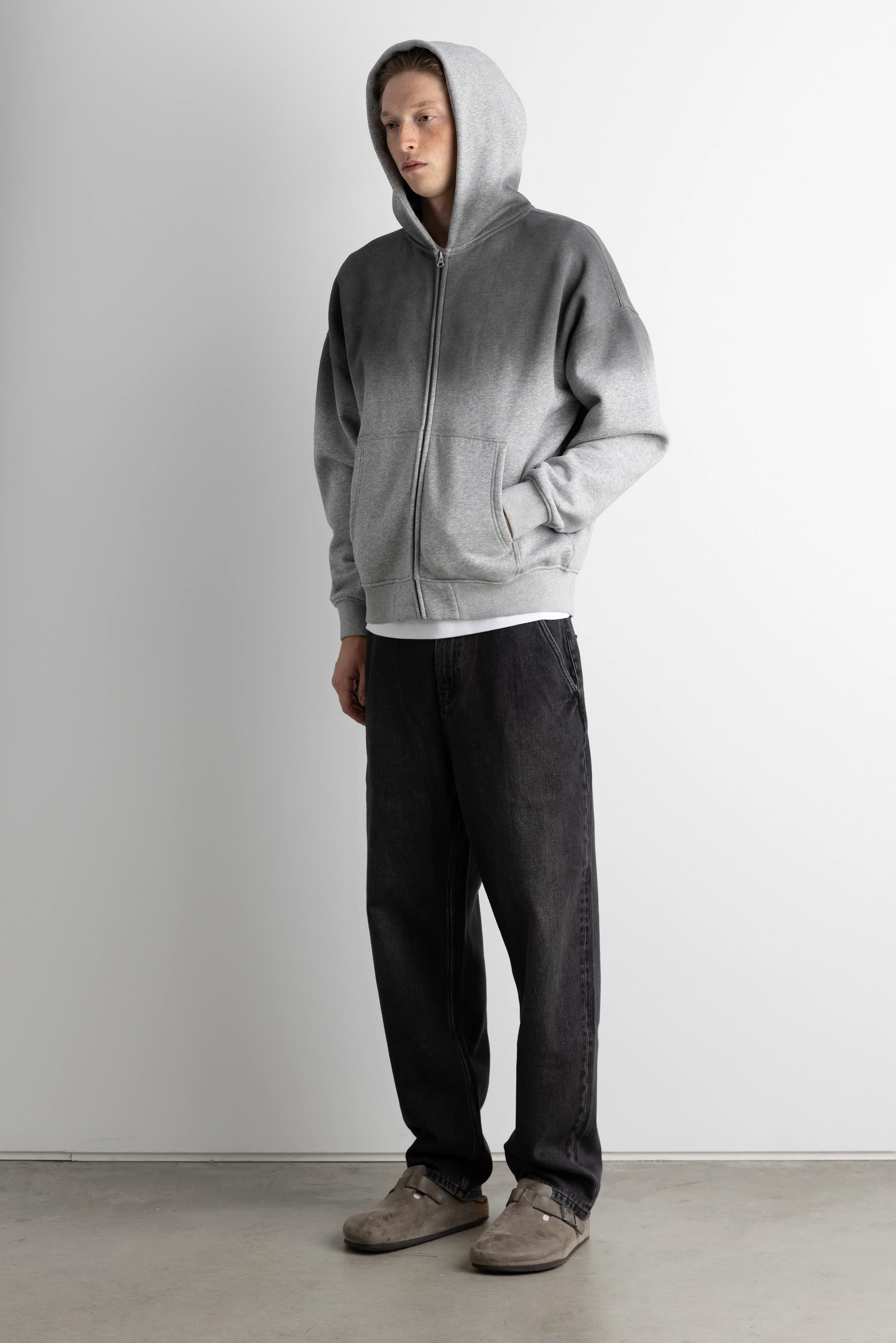 OVERSIZED BOXY OMBRE EFFECT ZIP UP HOODIE - Image 3