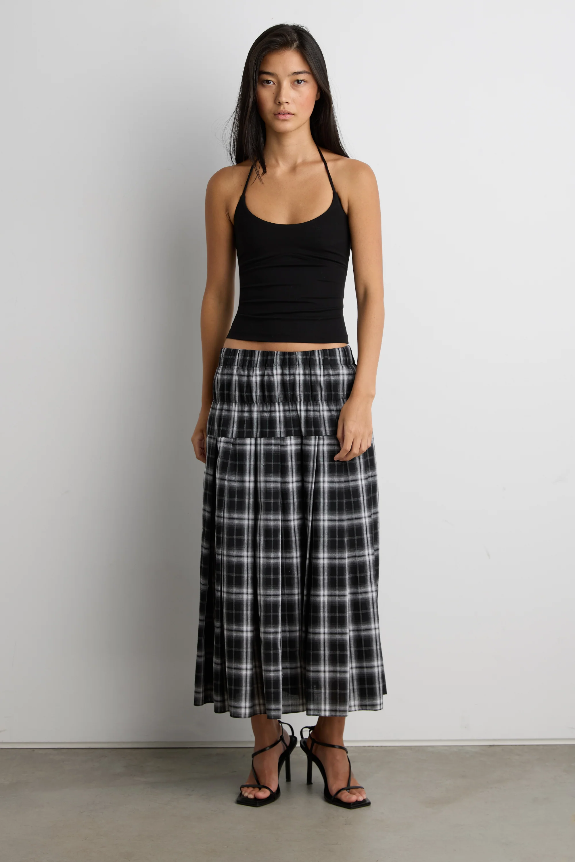 PLAID MIDI SKIRT
